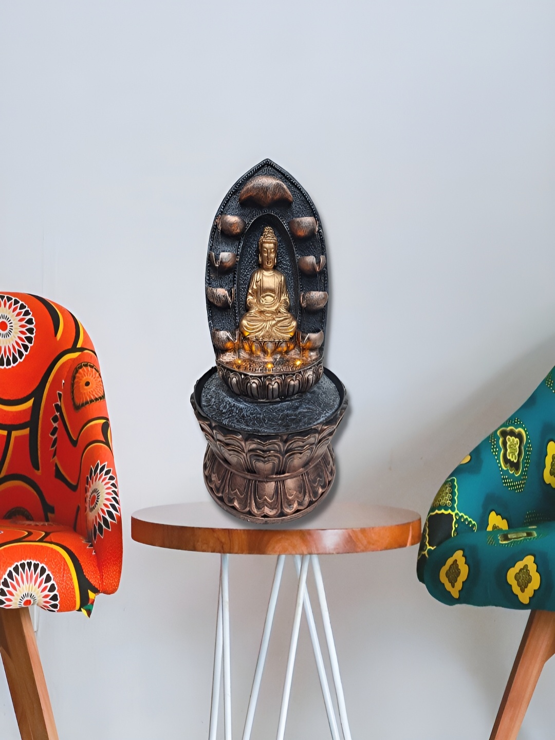 

CHRONIKLE Brown & Black Buddha Idol Water Fountain With LED Light