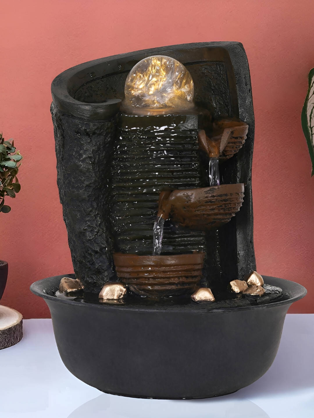 

CHRONIKLE Brown & Black 2-Step Water Fountain With LED Crystal Ball