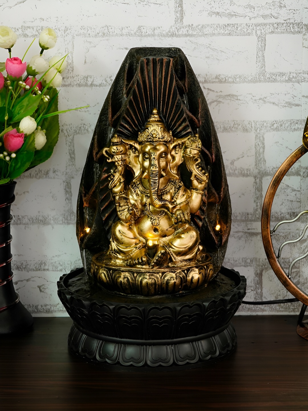 

CHRONIKLE Brown & Black Lord Ganesh Idol Water Fountain With LED Light