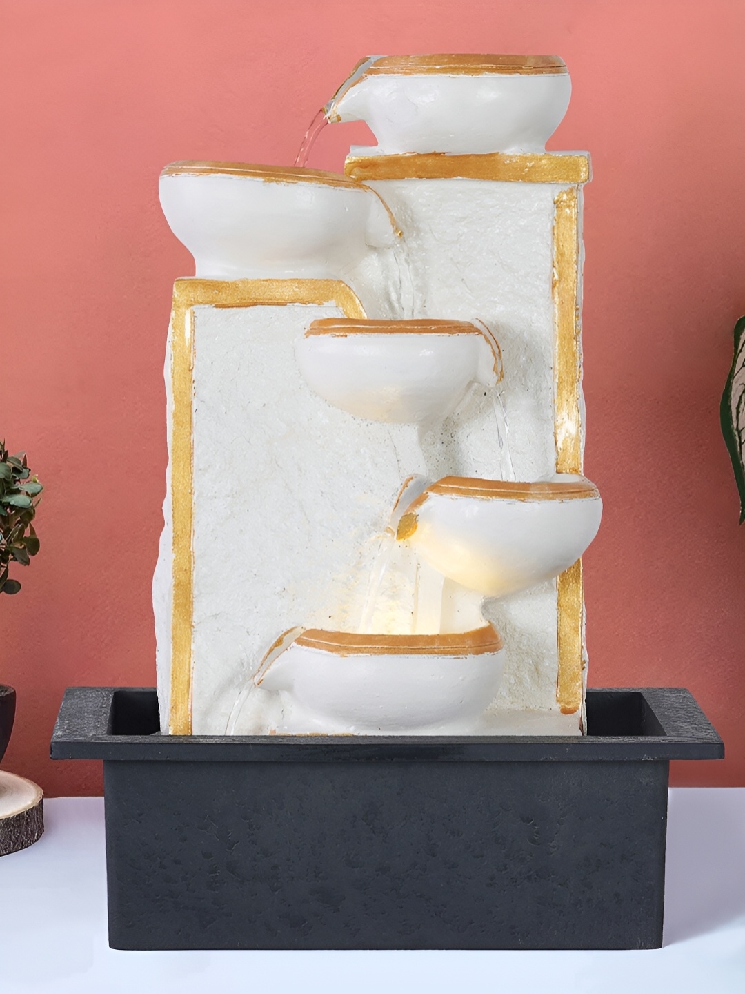 

CHRONIKLE White & Black 5-Step Diya Water Fountain With LED Light