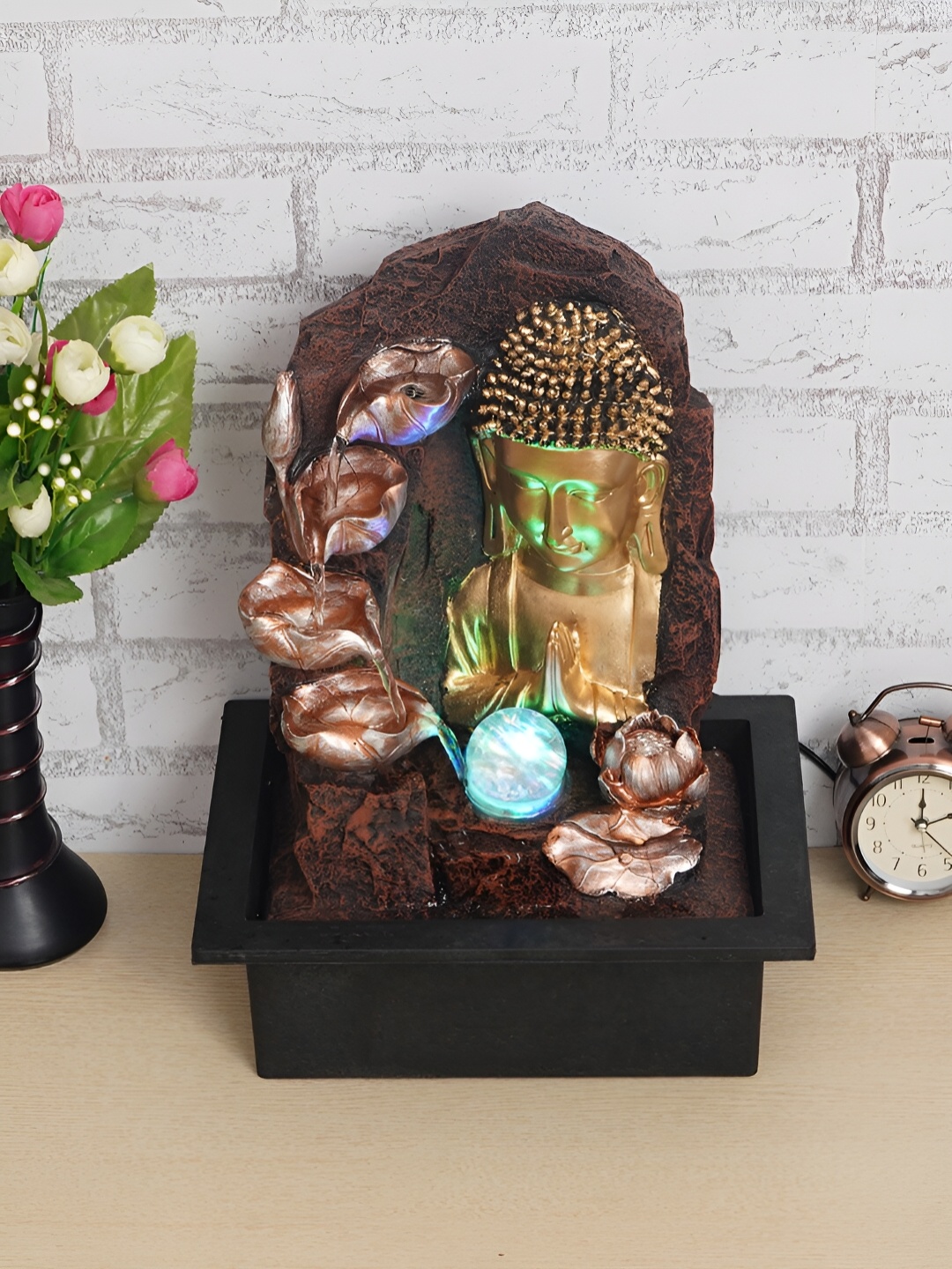 

CHRONIKLE Brown & Black Buddha Idol Water Fountain With LED Crystal Ball