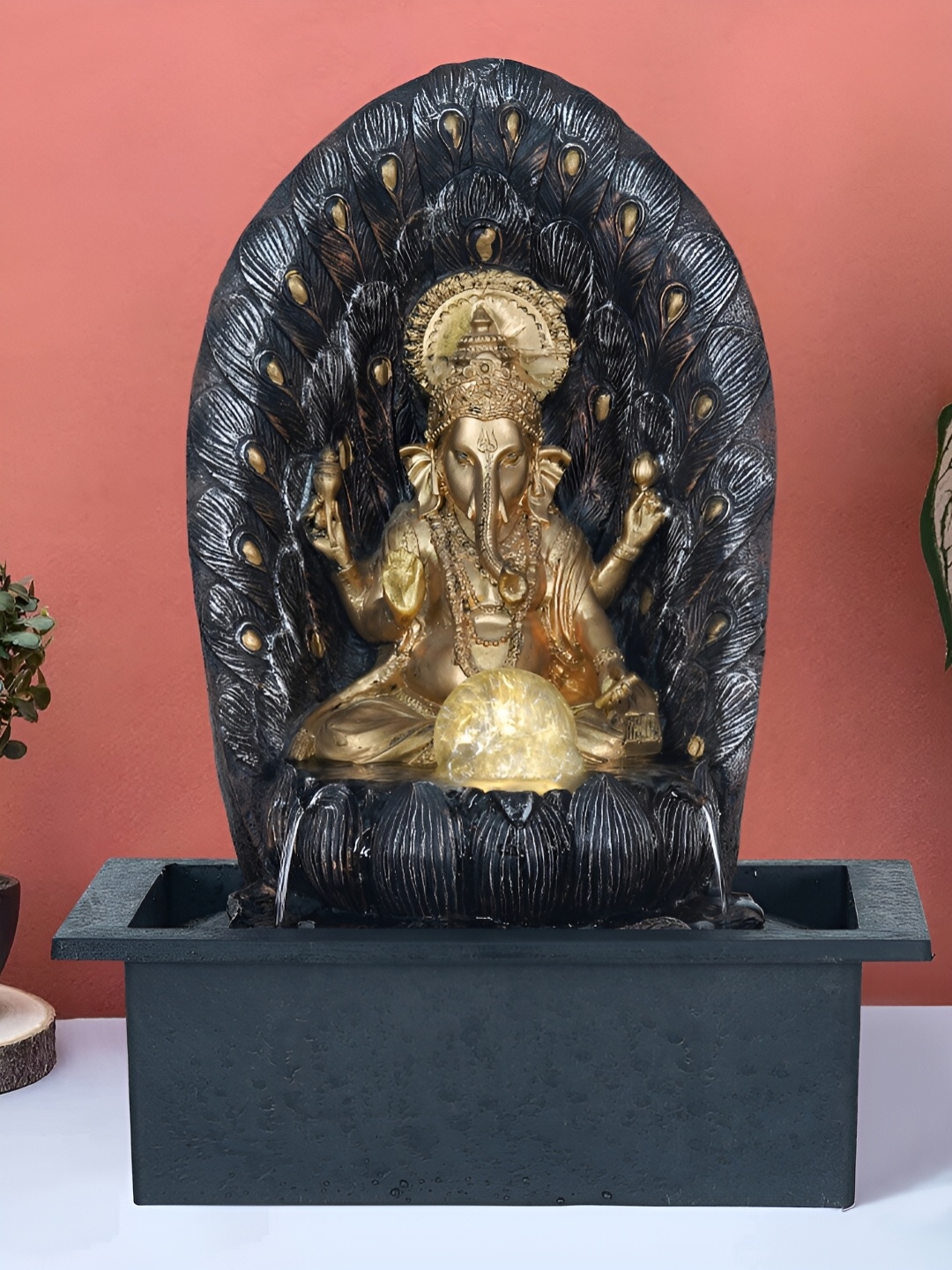 

CHRONIKLE Brown & Black Lord Ganesh Idol Water Fountain With LED Light