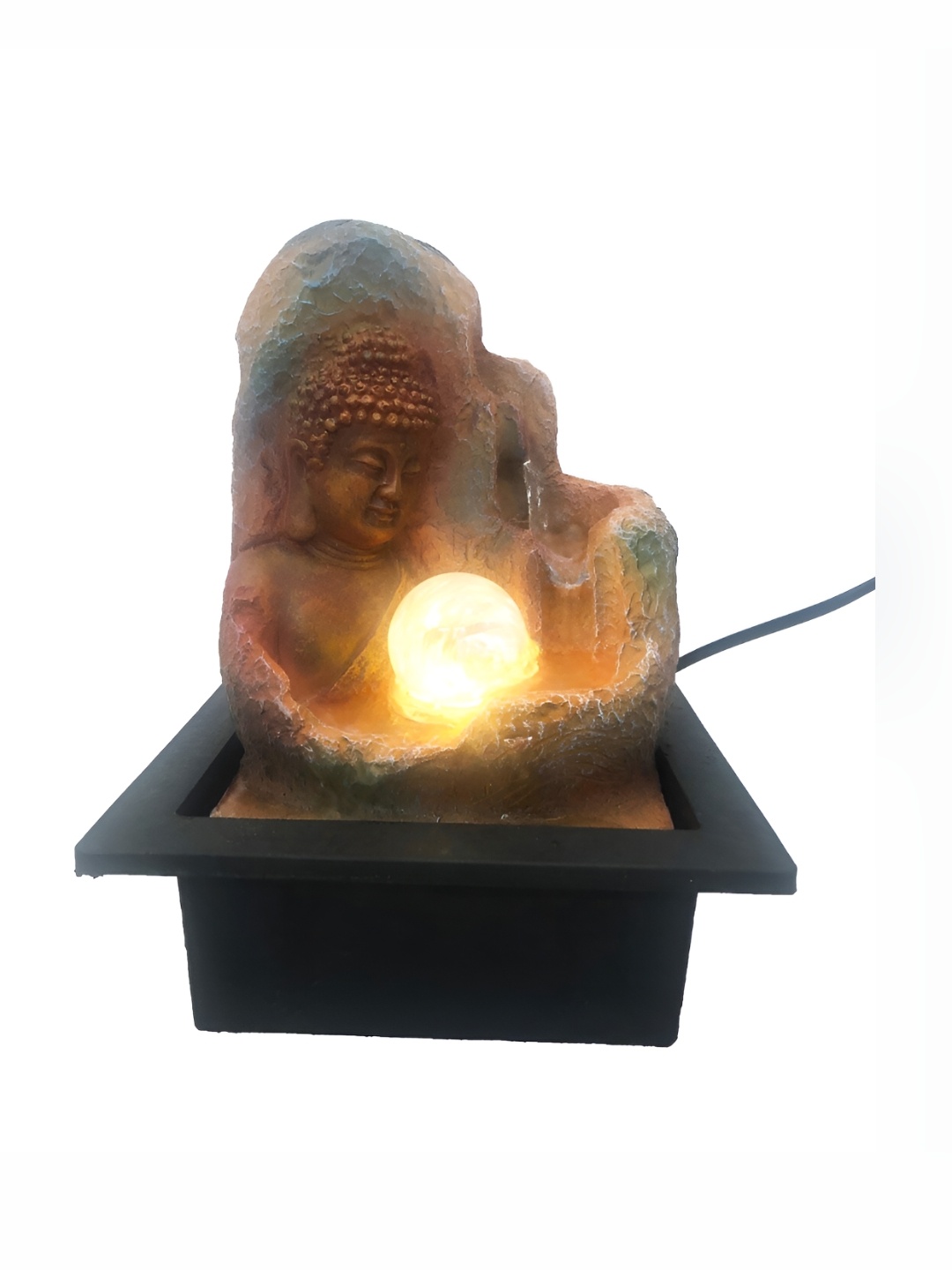 

CHRONIKLE Brown & Black Buddha Idol Water Fountain With LED Crystal Ball