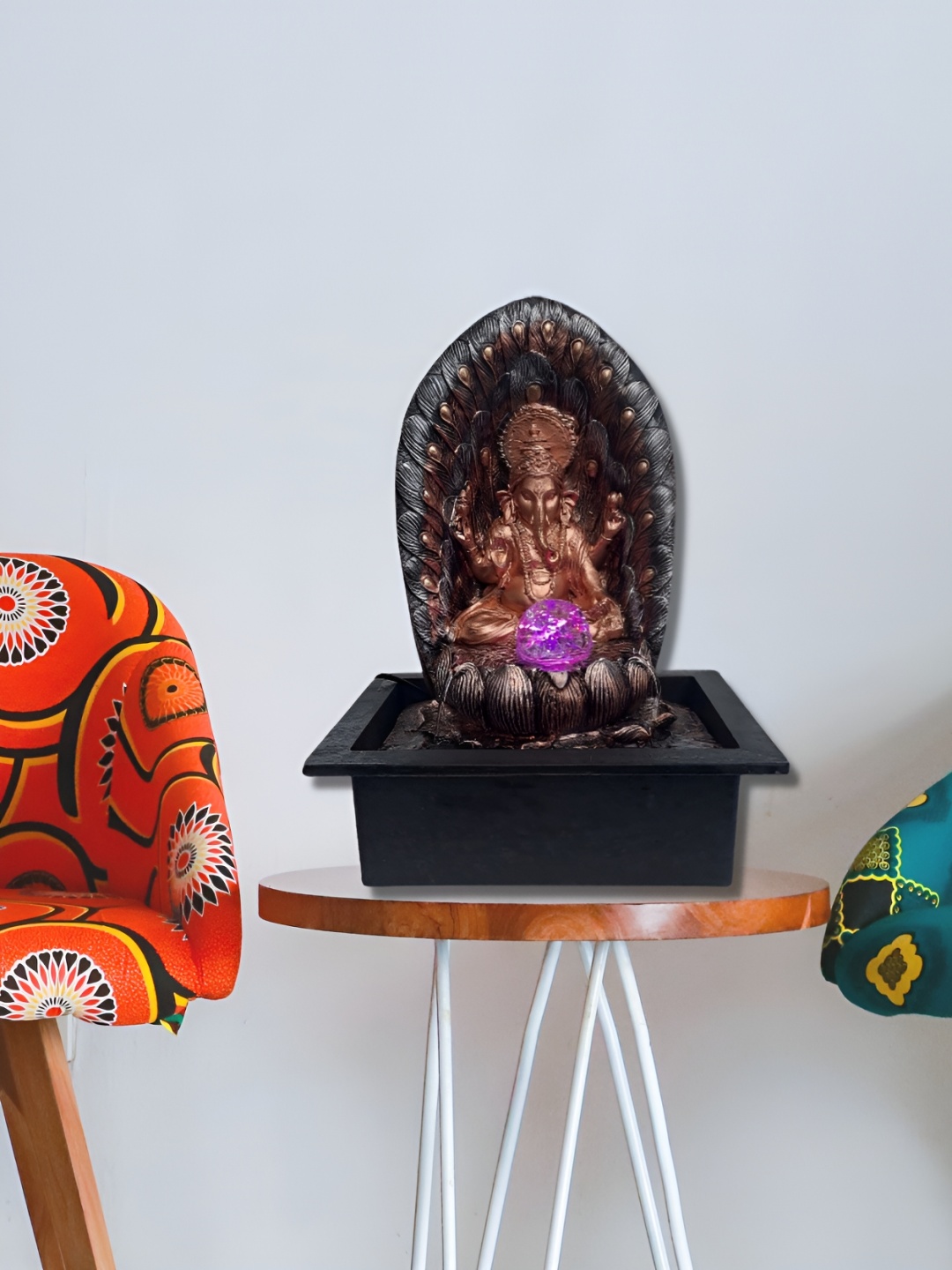 

CHRONIKLE Brown & Gold-Toned Lord Ganesh Idol Water Fountain With LED Crystal Ball