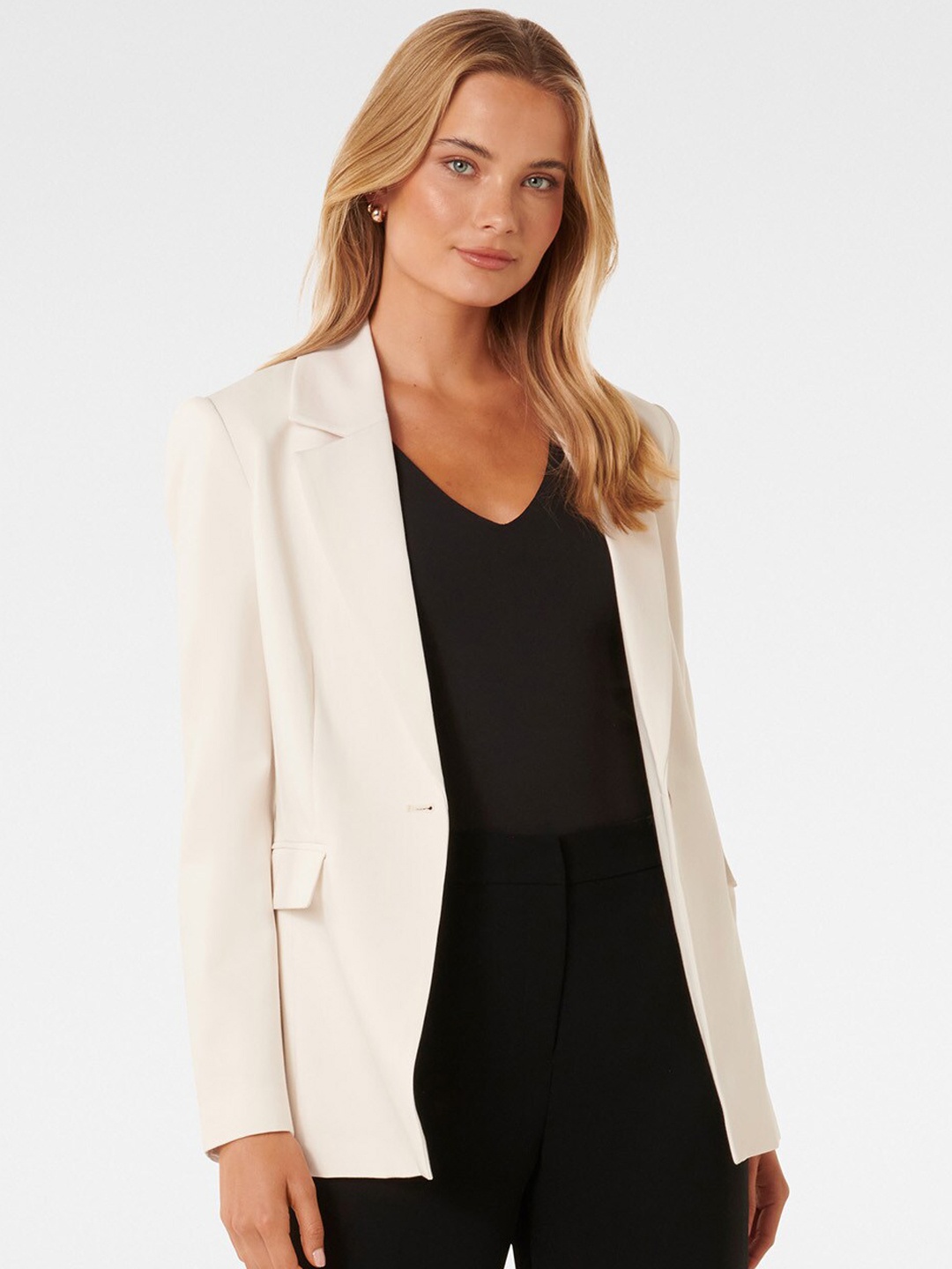 

Forever New Tailored Fit Single Breasted Blazer, Cream