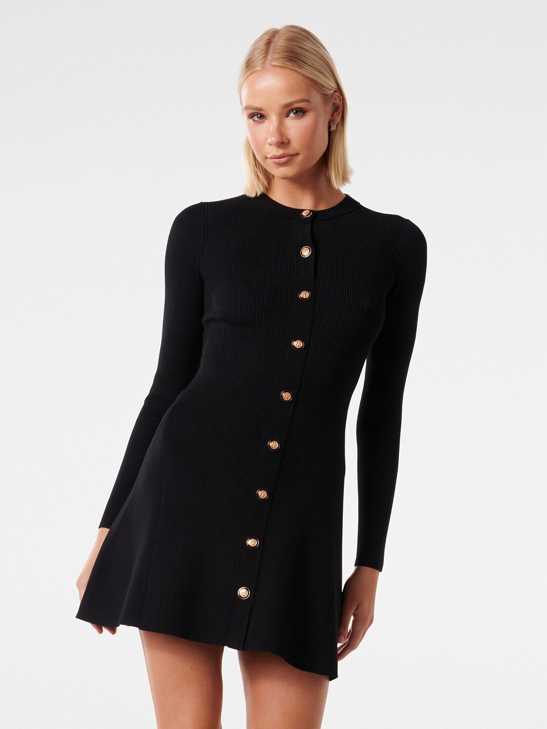 

Forever New Button Through Knitted Mini Sweater Dress, Black