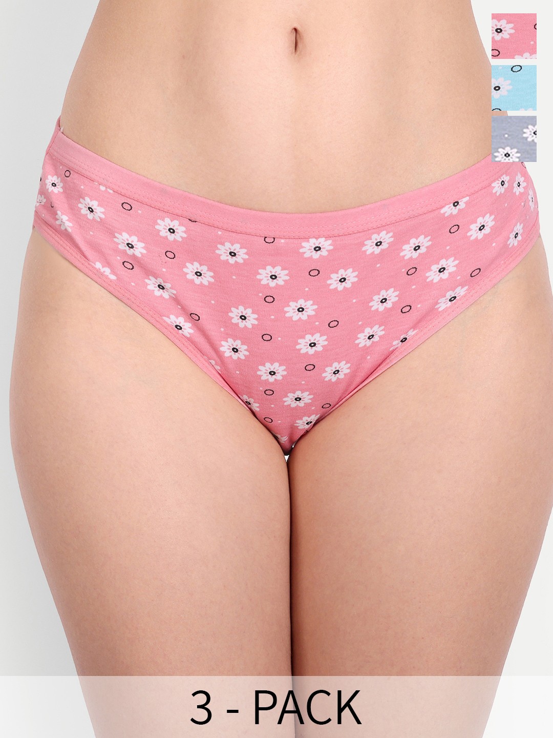 

Liigne Pack Of 3 Flower Printed Mid-Rise Bikini Briefs, Blue