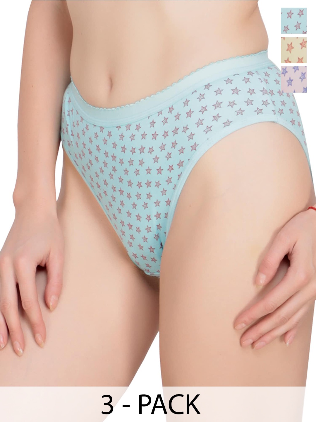 

Liigne Pack Of 3 Conversational Printed Mid-Rise Bikini Briefs, Blue