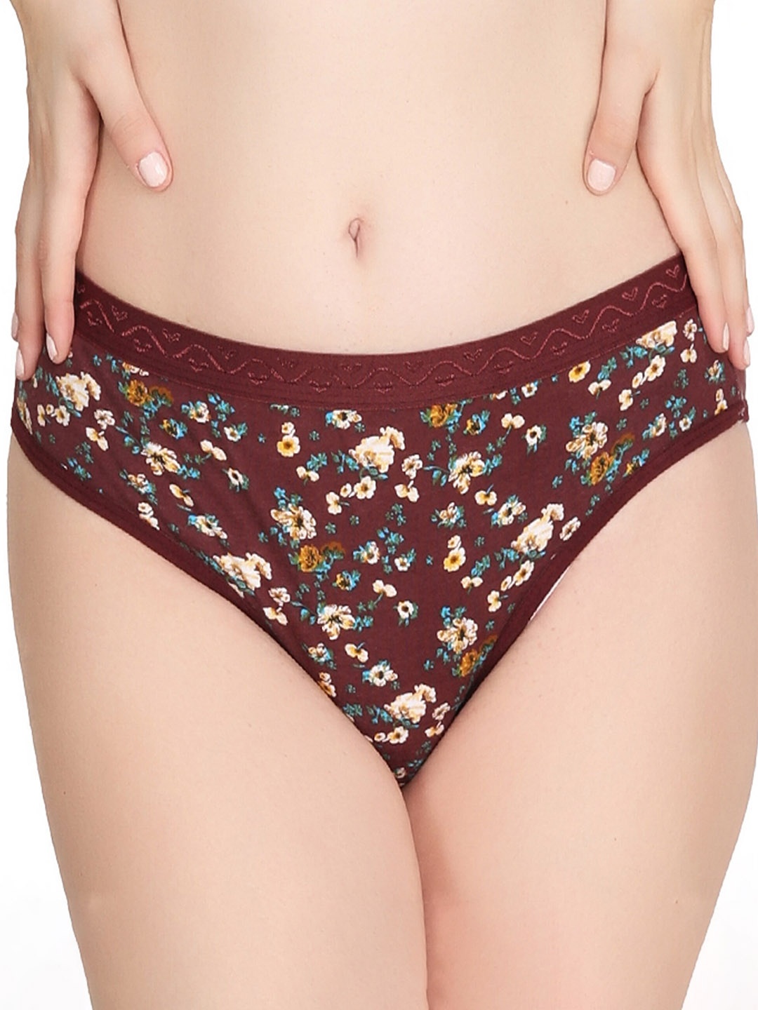

Liigne Floral Printed Mid-Rise Bikini Brief, Maroon