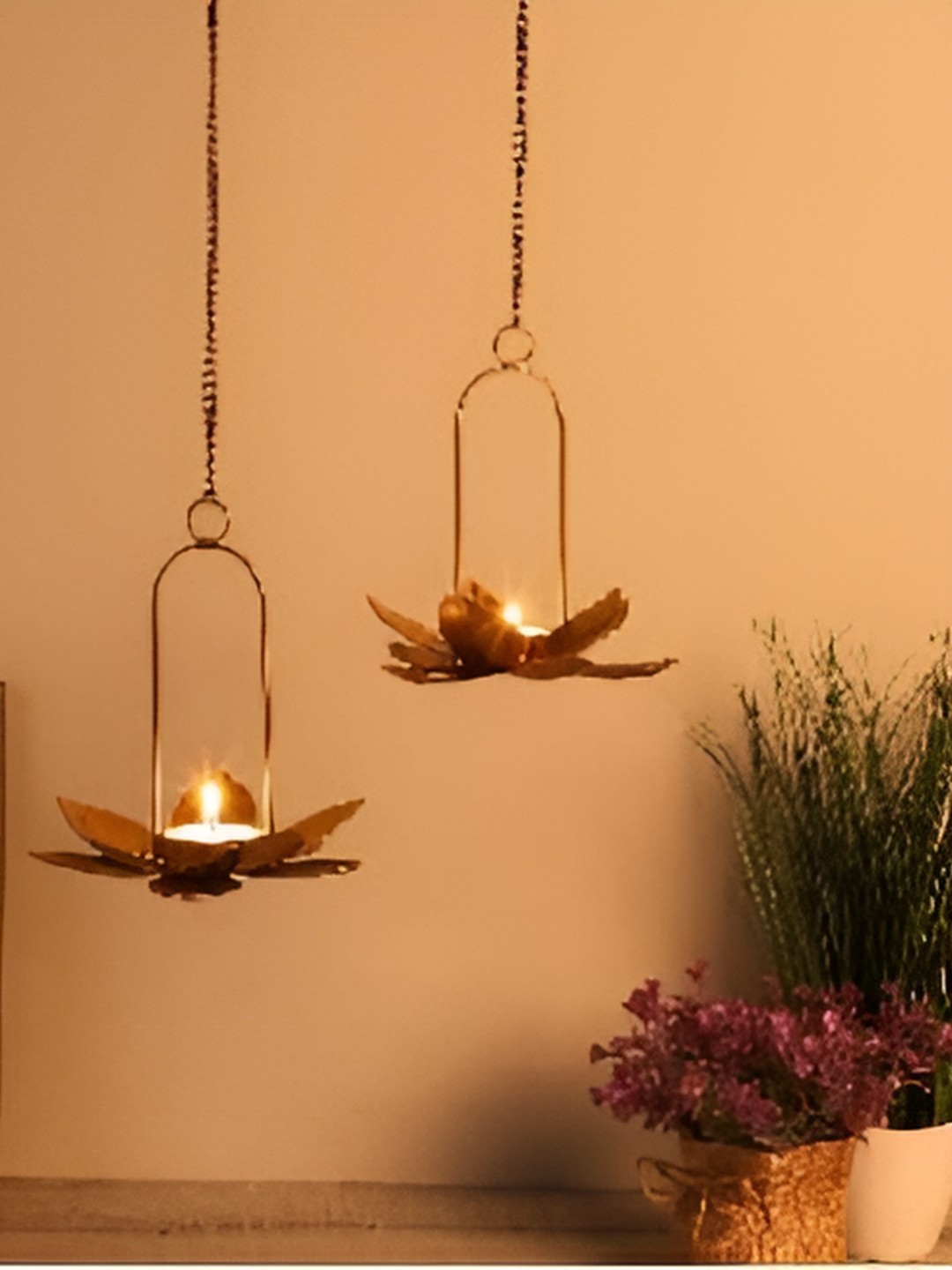 

ECLAT FURNISH Gold Toned 2 Pieces Tea Light Holders Showpieces