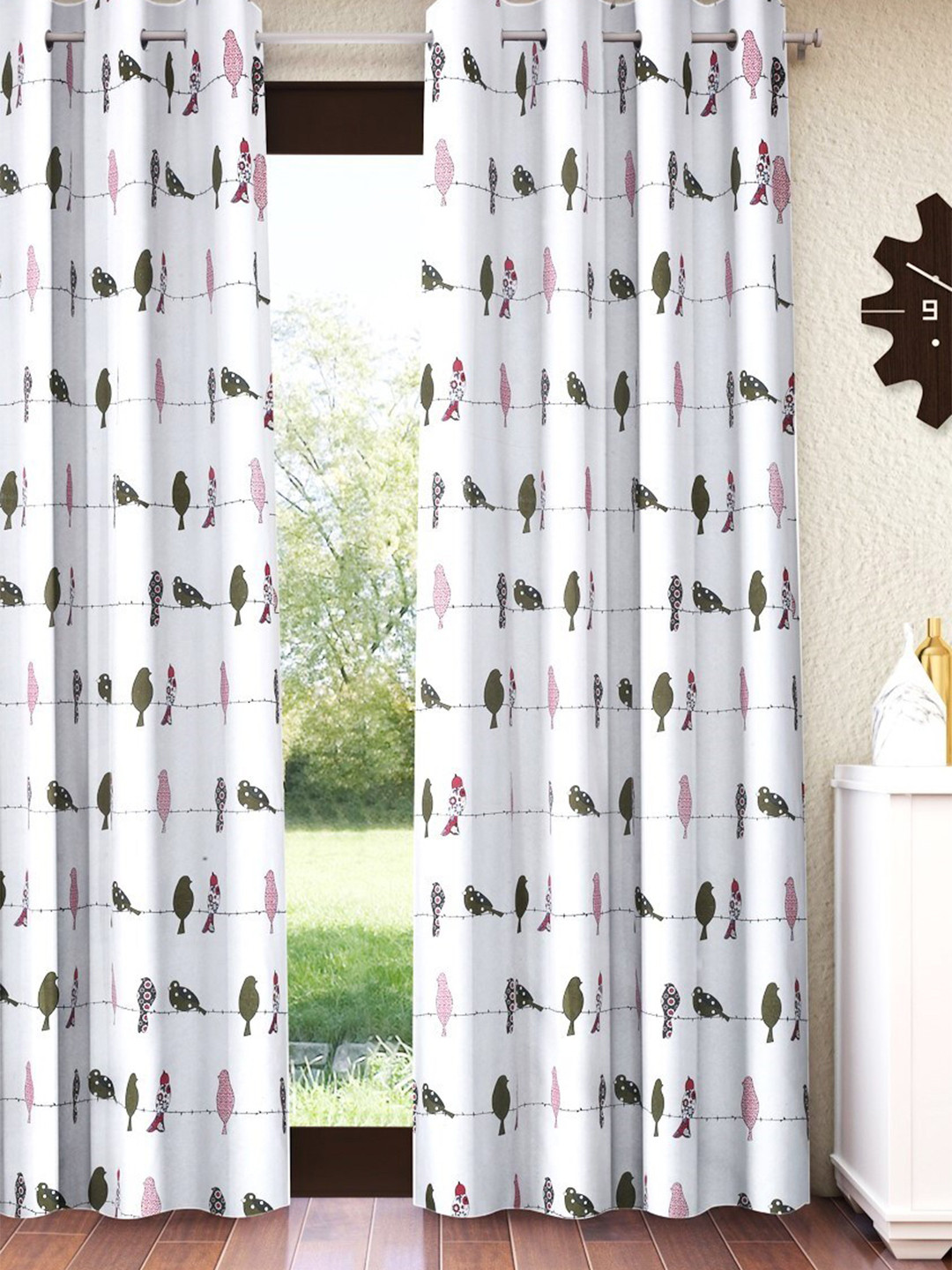 

Home Sizzler White & Pink Quirky Printed Pure Cotton Room Darkening Door Curtain