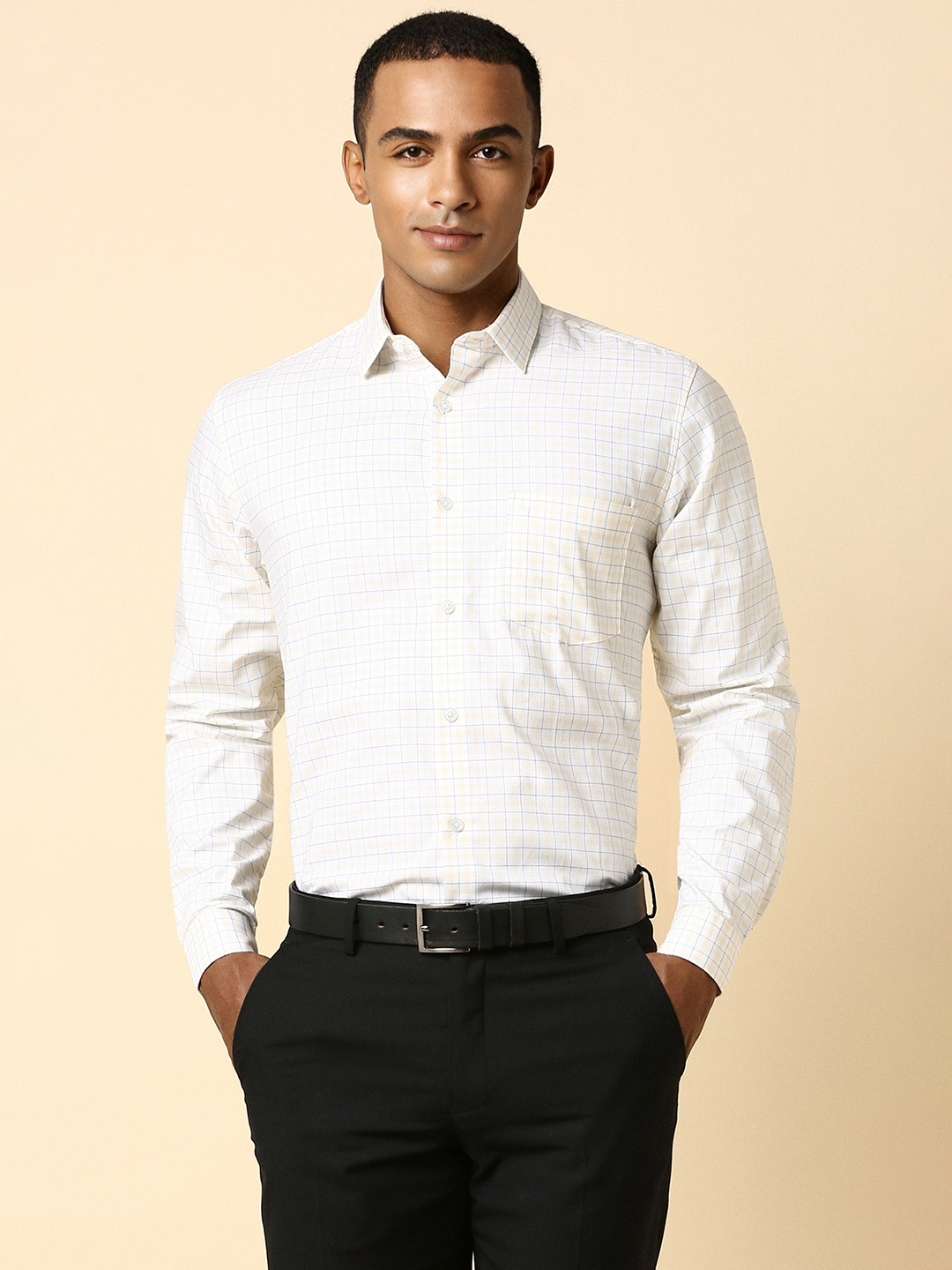 

Allen Solly Men White Slim Fit Checked Formal Shirt