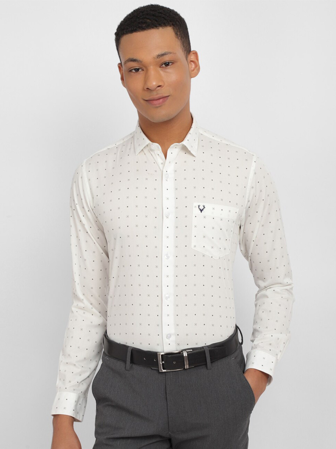 

Allen Solly Slim Fit Geometric Printed Spread Collar Pure Cotton Formal Shirt, White