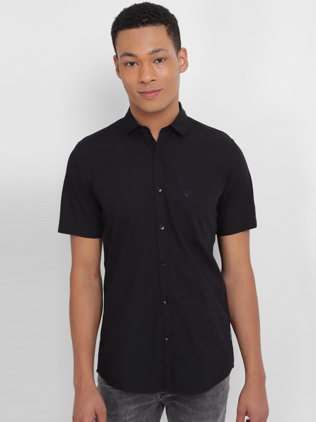 

Allen Solly Spread Collar Short Sleeves Casual Pure Cotton Shirt, Black