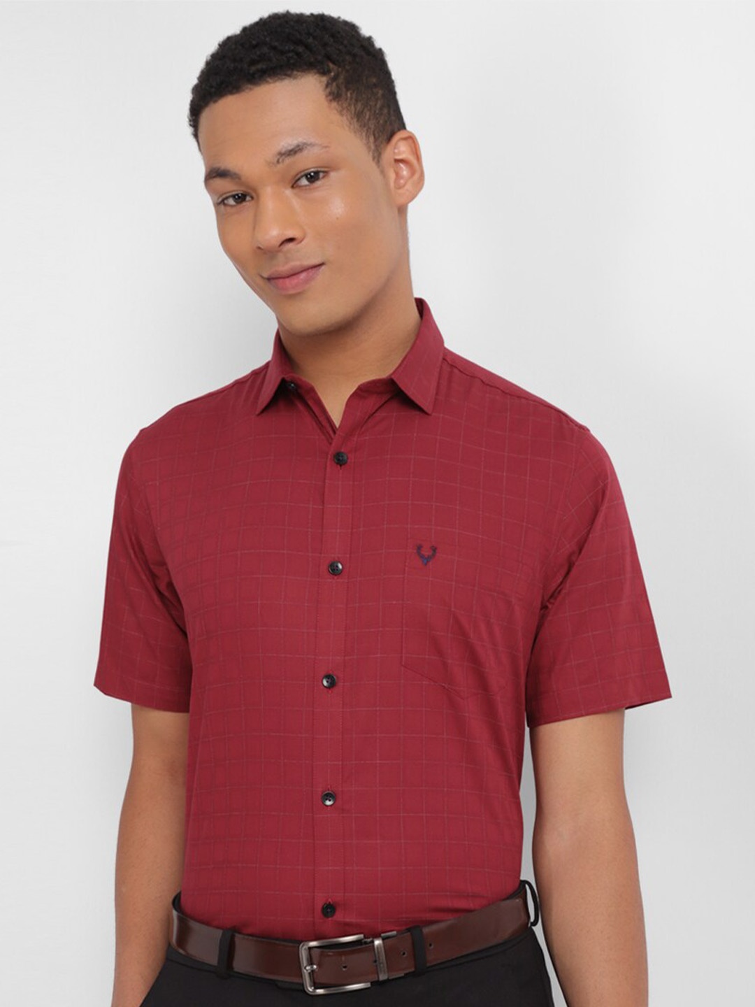 

Allen Solly Slim Fit Grid Tattersall Checked Pure Cotton Formal Shirt, Red