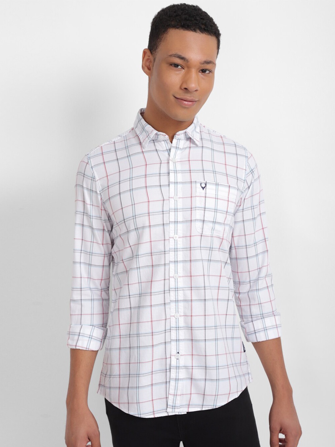 

Allen Solly Spread Collar Checked Casual Pure Cotton Shirt, White