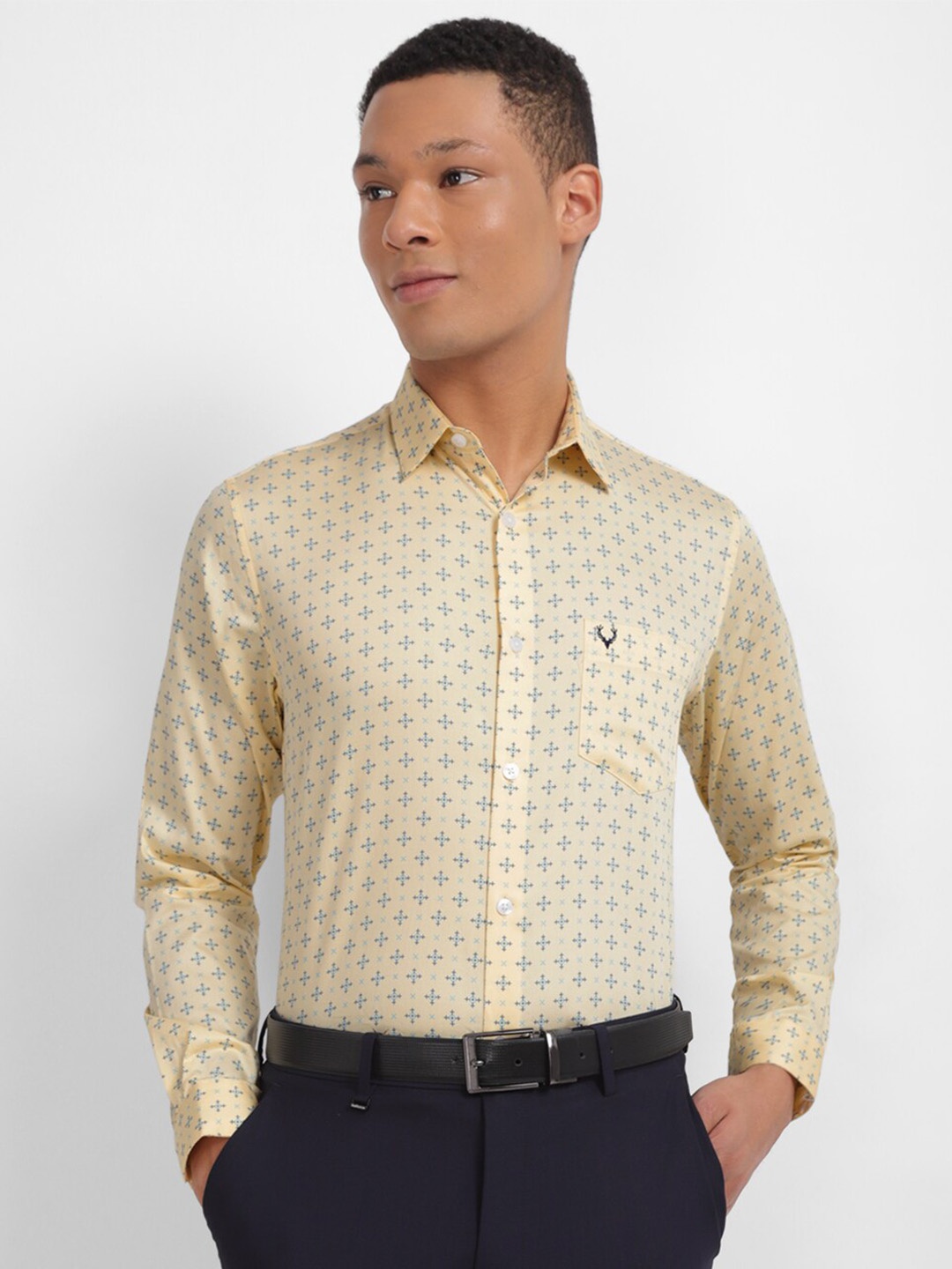 

Allen Solly Slim Fit Micro Ditsy Printed Spread Collar Long Sleeves Cotton Formal Shirt, Yellow