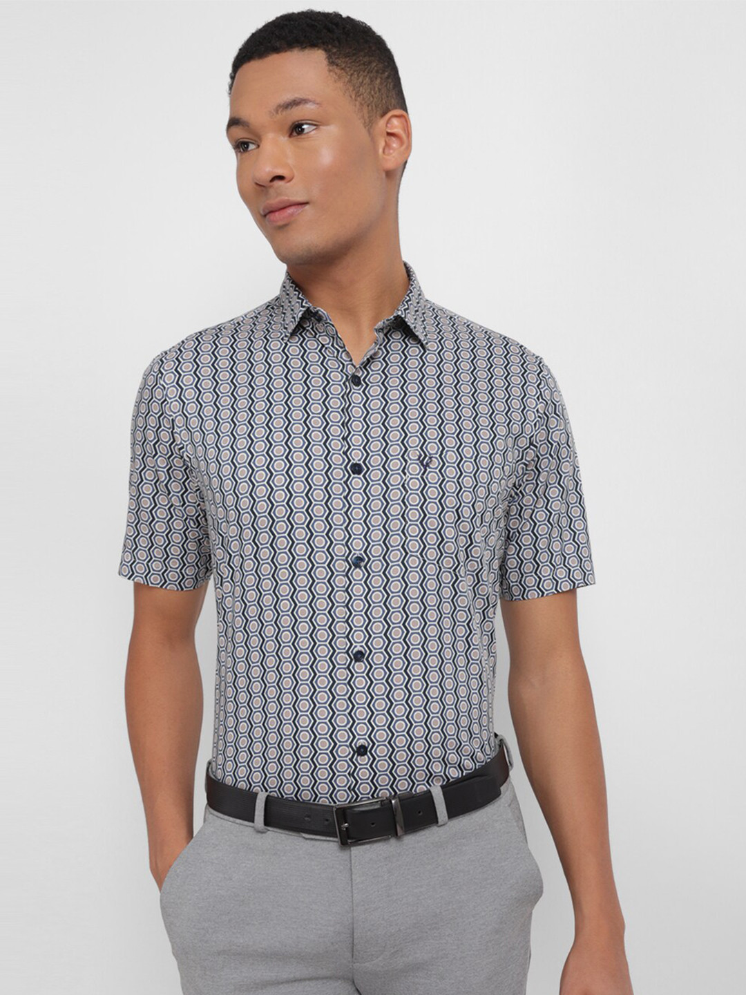 

Allen Solly Slim Fit Geometric Printed Pure Cotton Formal Shirt, Grey
