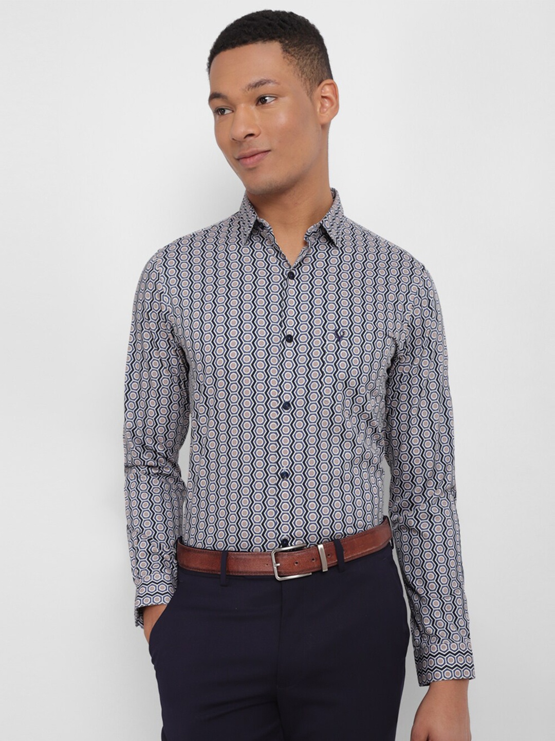 

Allen Solly Slim Fit Geometric Printed Pure Cotton Formal Shirt, Grey