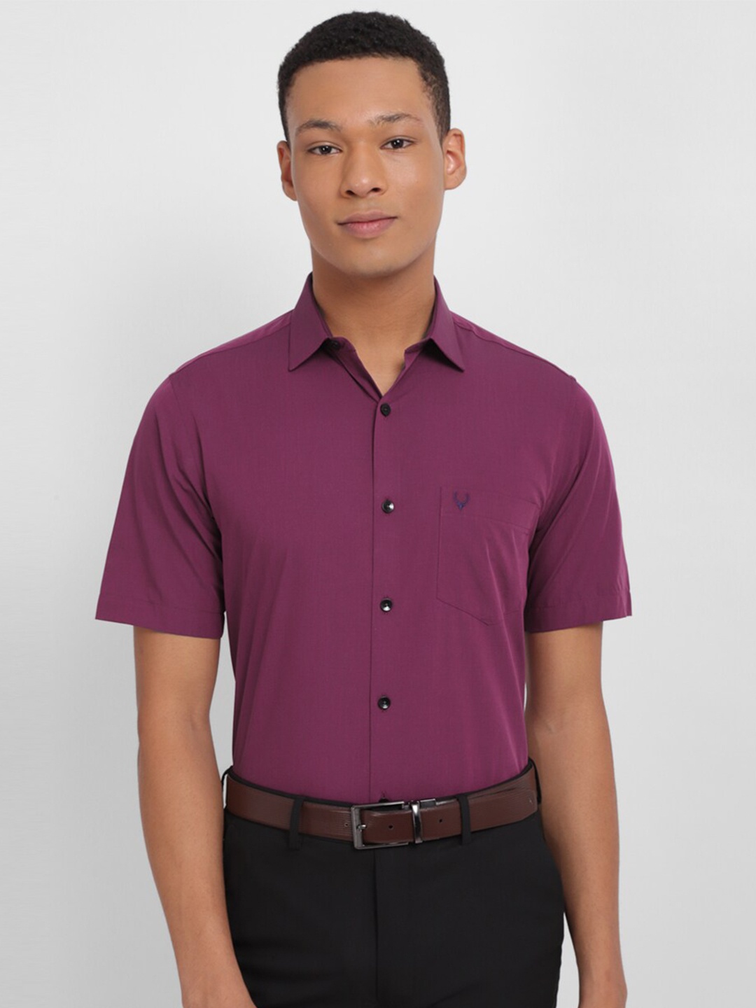 

Allen Solly Slim Fit Spread Collar Short Sleeves Cotton Formal Shirt, Purple