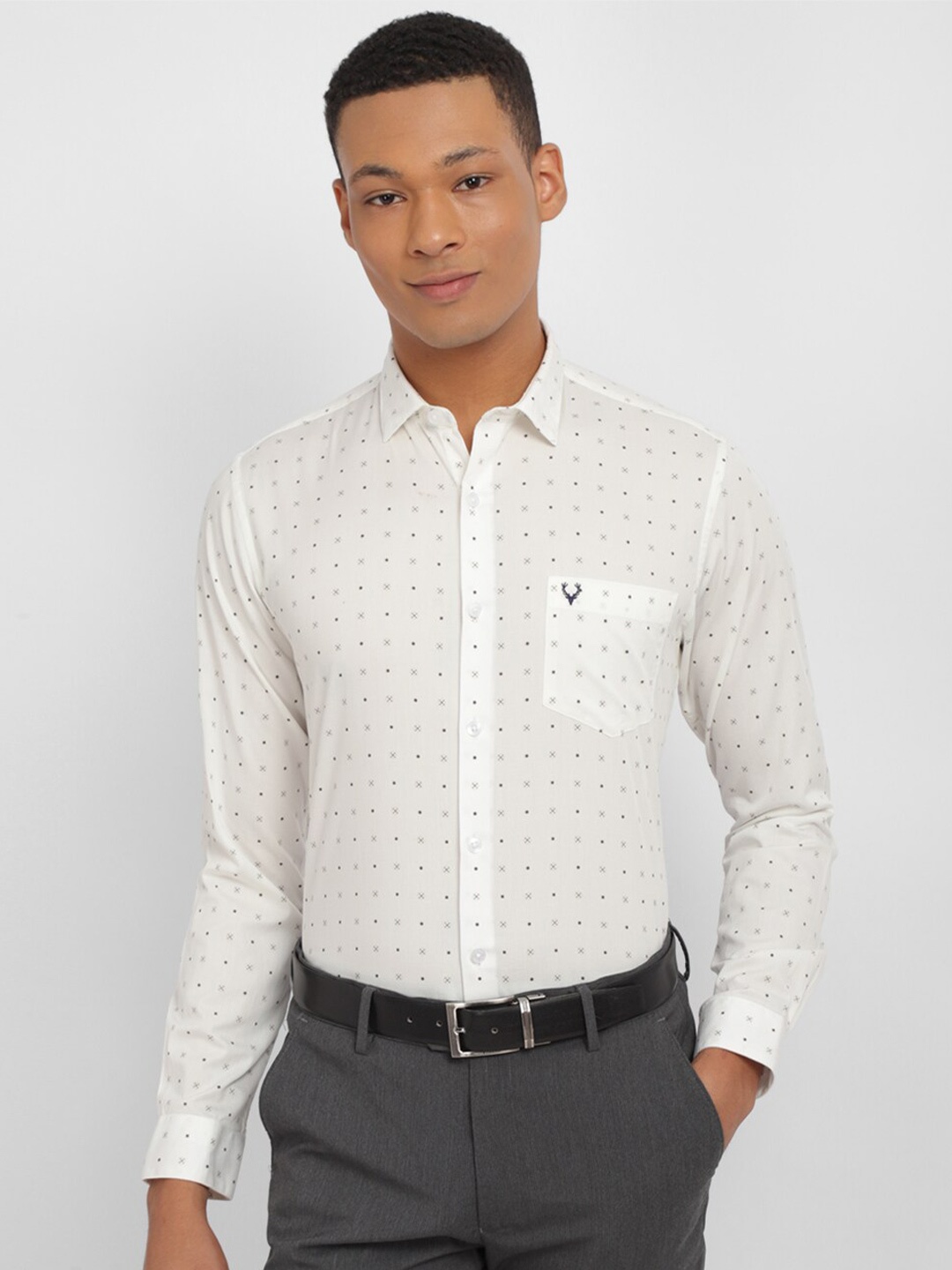 

Allen Solly Spread Collar Slim Fit Micro Ditsy Printed Formal Pure Cotton Shirt, White