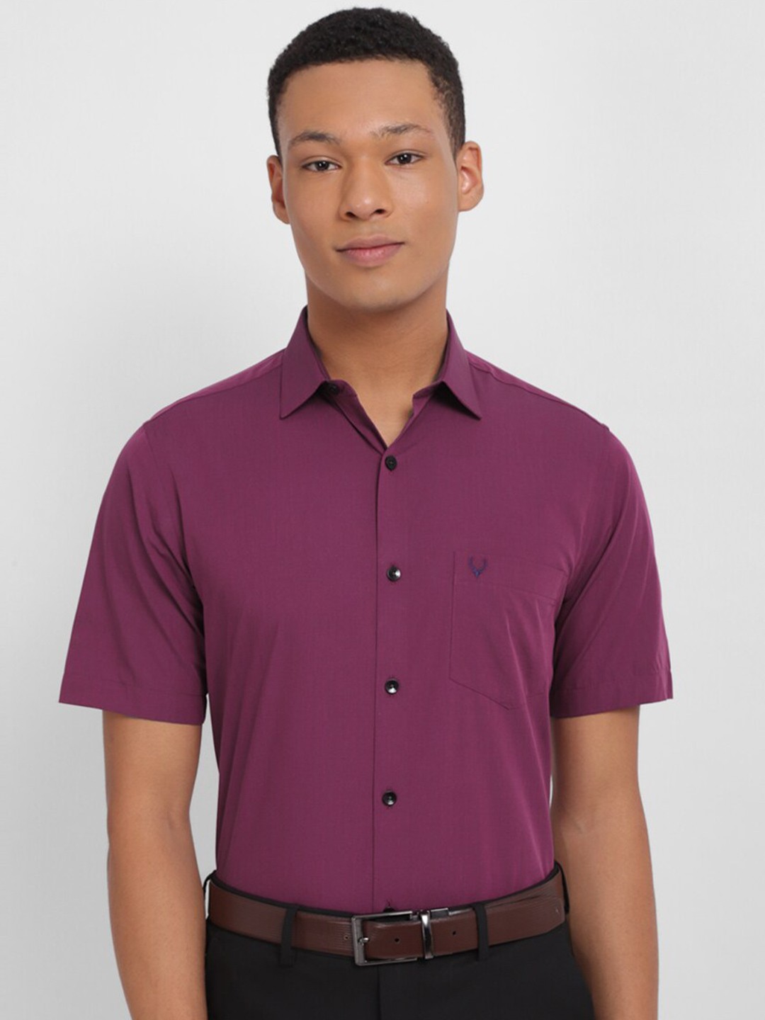 

Allen Solly Slim Fit Spread Collar Short Sleeves Cotton Formal Shirt, Purple