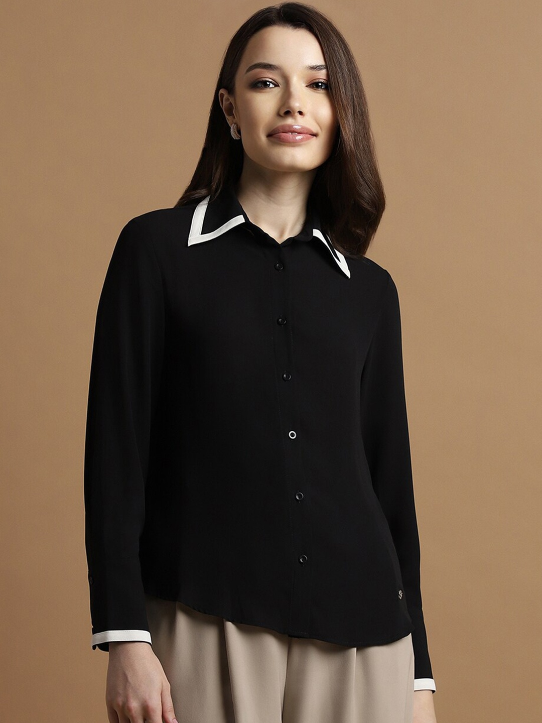 

Allen Solly Woman Spread Collar Casual Shirt, Black