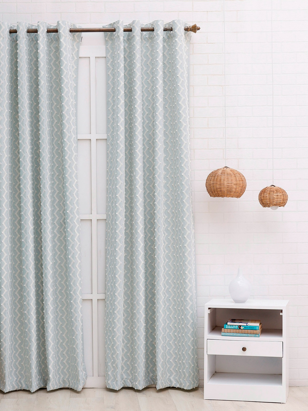 

Ariana Turquoise Blue & White Embroidered Room Darkening Long Door Curtain