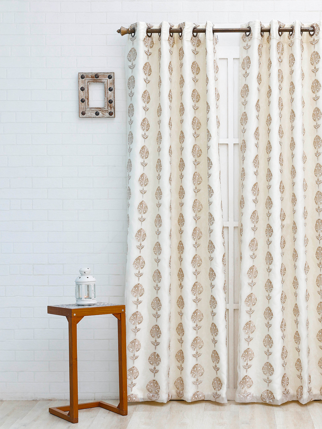 

Ariana Off White & Beige Ethnic Motifs Black Out Long Door Curtain