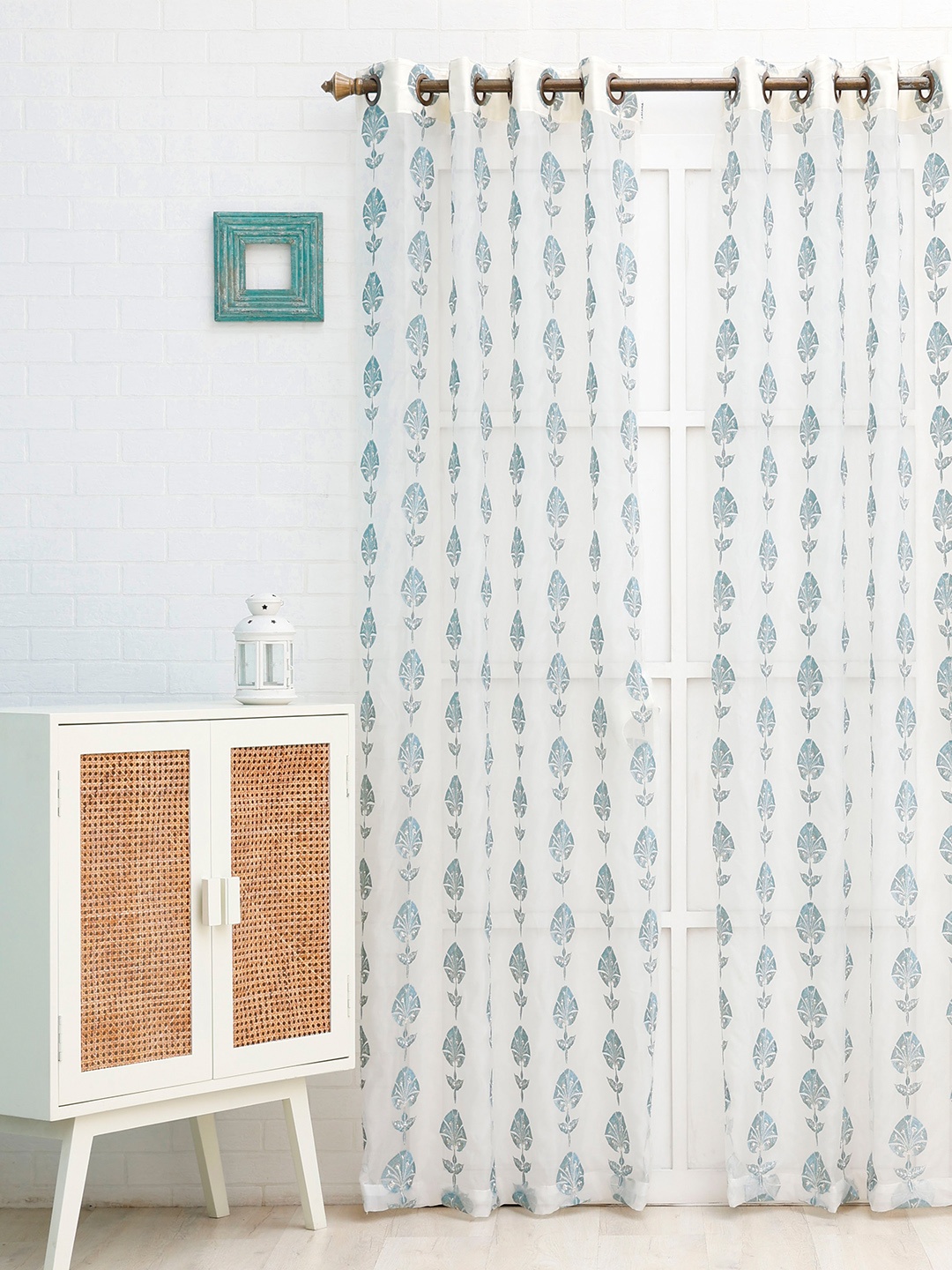 

Ariana Turquoise Blue & White Ethnic Motifs Sheer Door Curtain