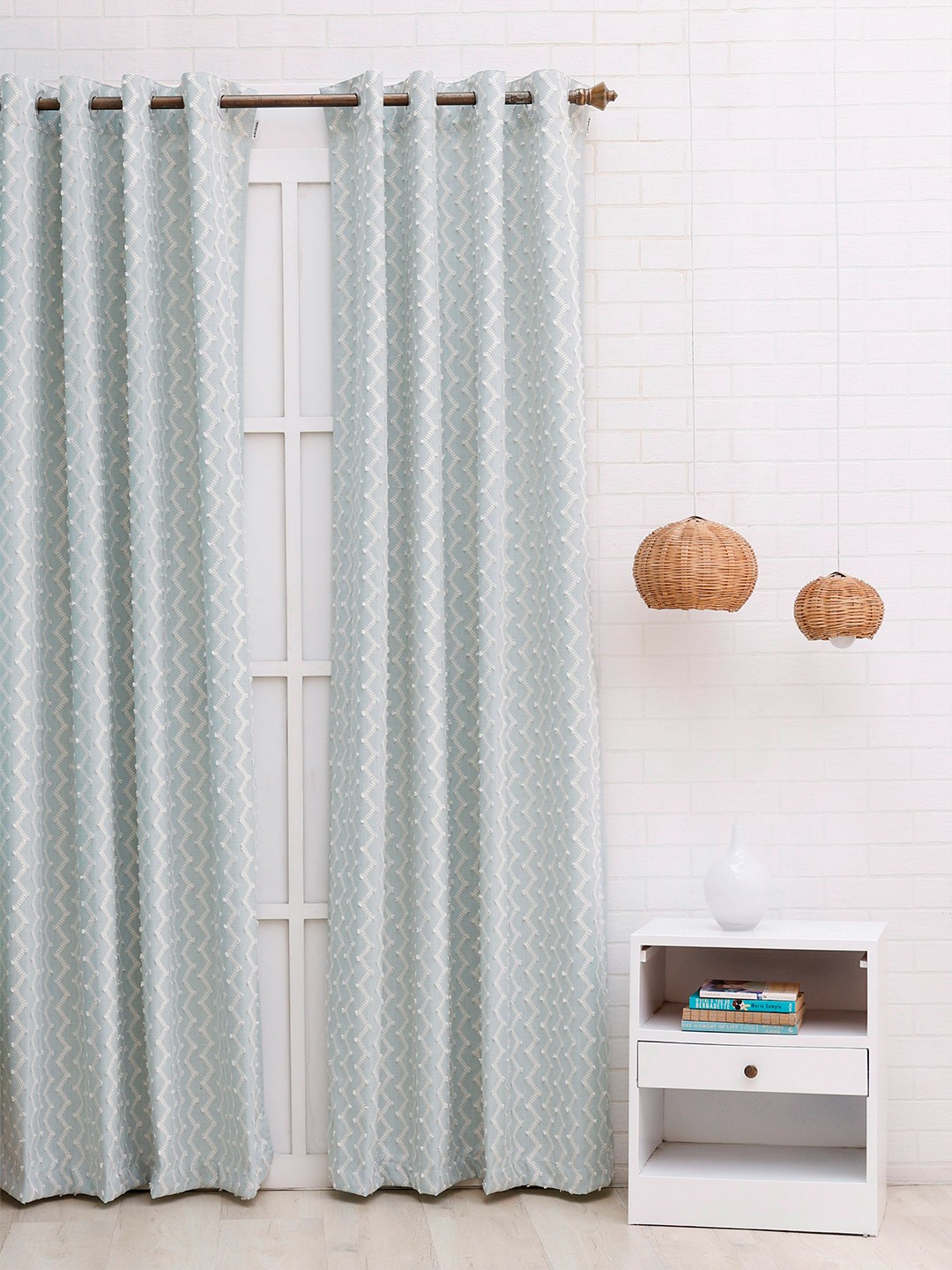 

Ariana Turquoise Blue & White Embroidered Room Darkening Door Curtain