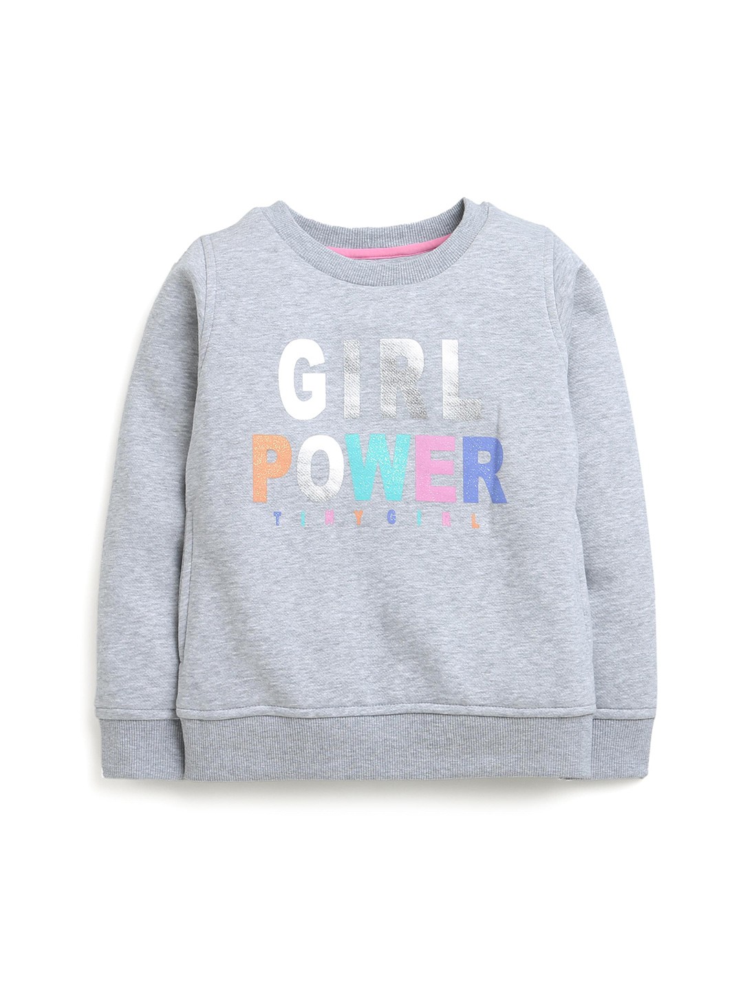 

Tiny Girl Girls Typography Printed Long Sleeve Cotton Pullover Sweatshirt, Grey
