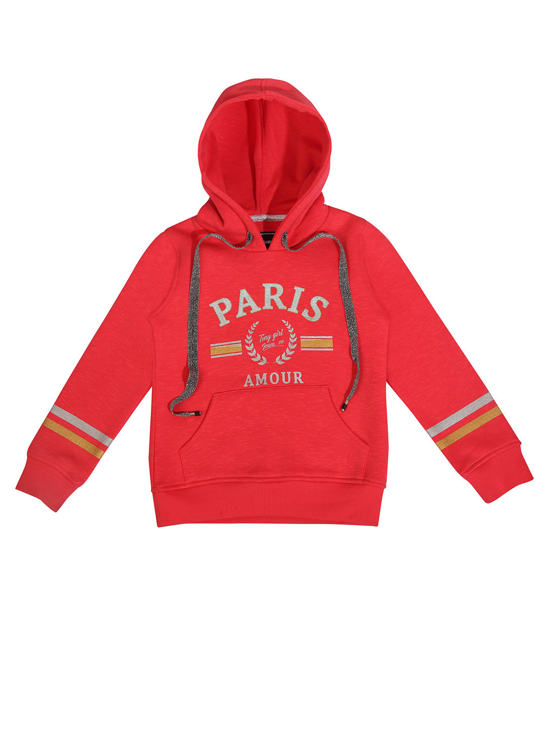 

Tiny Girl Typography Printed Hooded Cotton Pullover Sweatshirt, Red