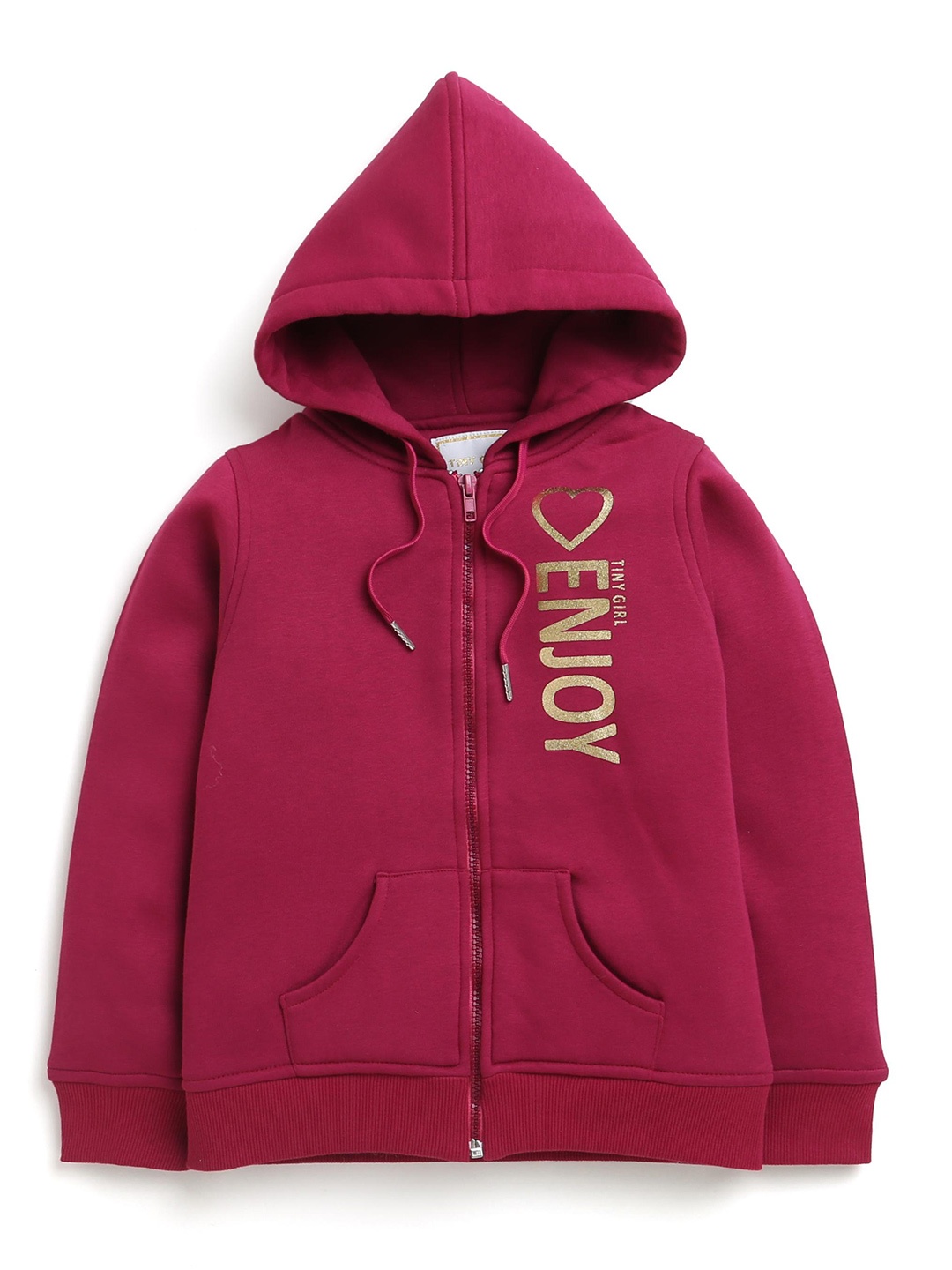 

Tiny Girl Typography Printed Hooded Cotton Front-Open Sweatshirt, Magenta