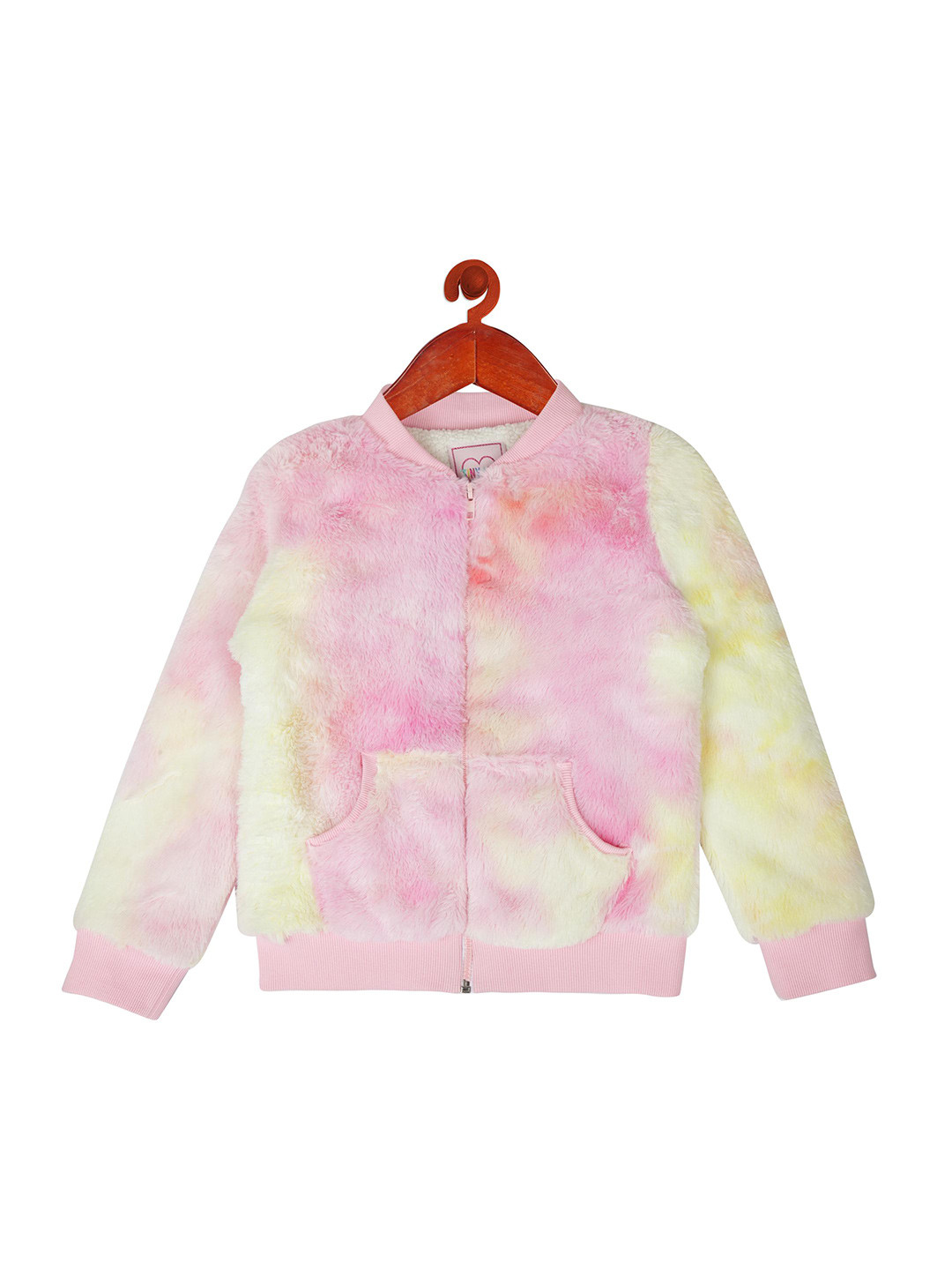 

Tiny Girl Abstract Printed Stand Collar Front-Open Sweatshirt, Pink