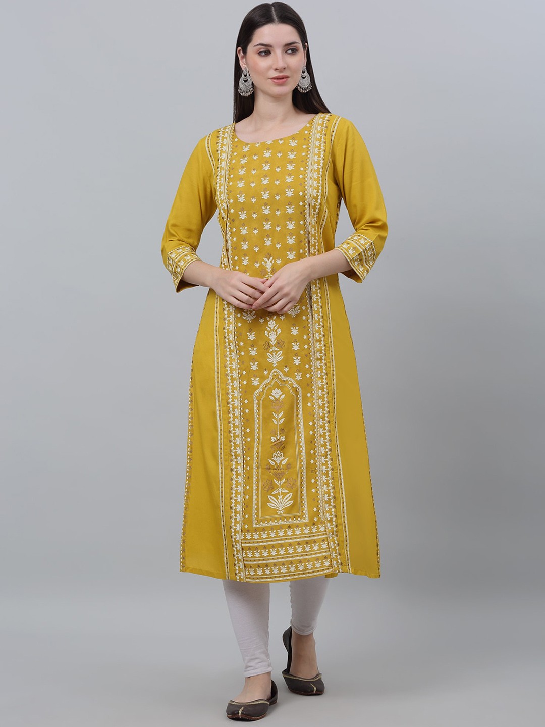 

Cantabil Ethnic Motifs Printed Straight Kurta, Mustard