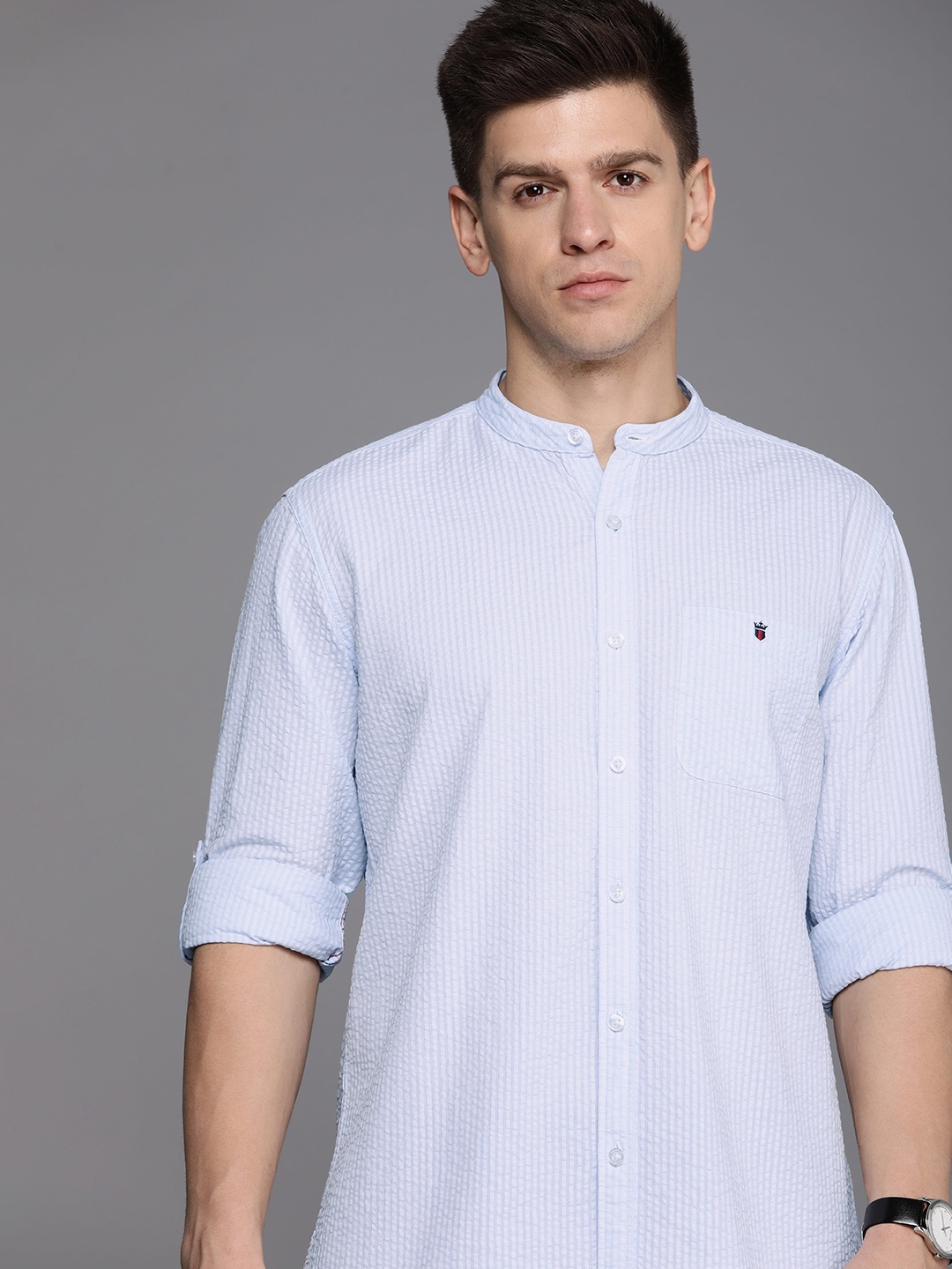 

Louis Philippe Jeans Men Slim Fit Pure Cotton Striped Casual Shirt, Blue