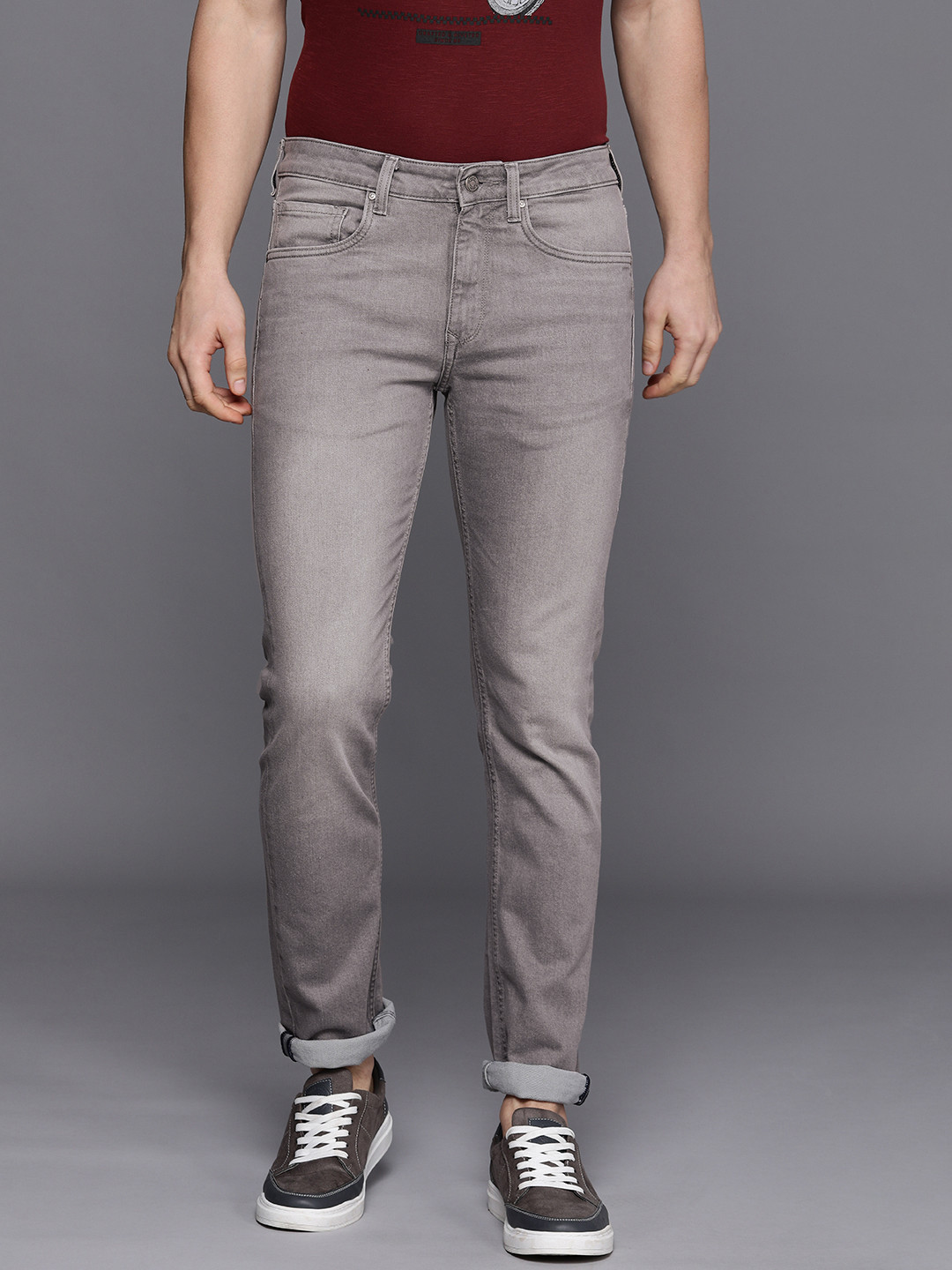 

Louis Philippe Jeans Men Slim Fit Low-Rise Light Fade Stretchable Jeans, Grey