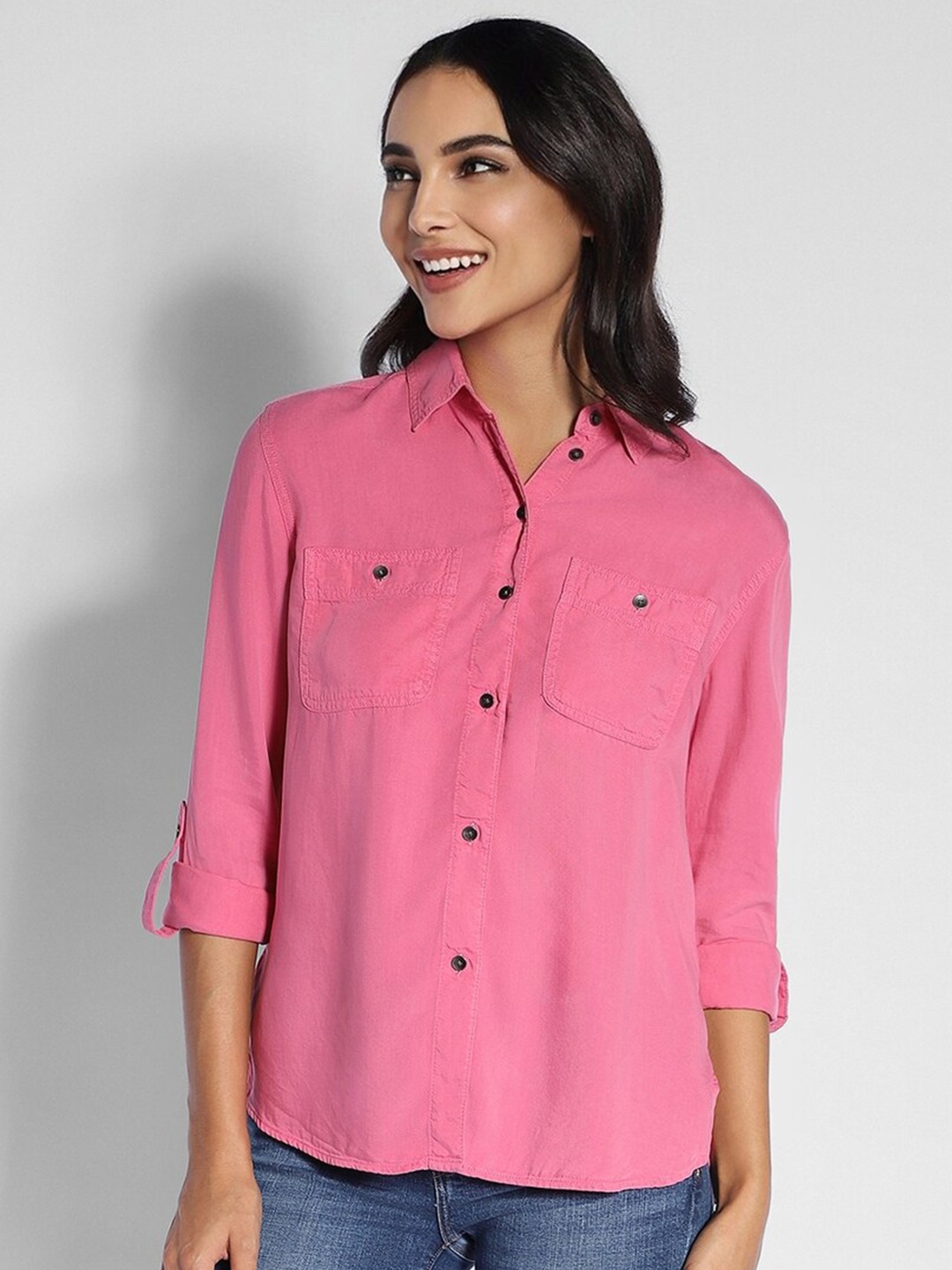 

AMERICAN EAGLE OUTFITTERS Spread Collar Casual Shirt, Pink