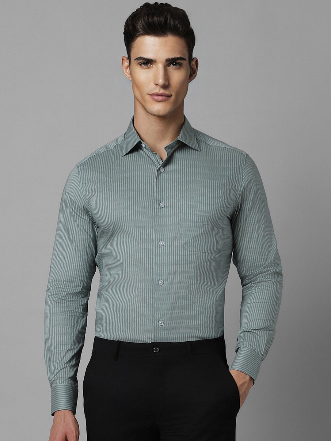 

Louis Philippe Striped Cotton Formal Shirt, Green