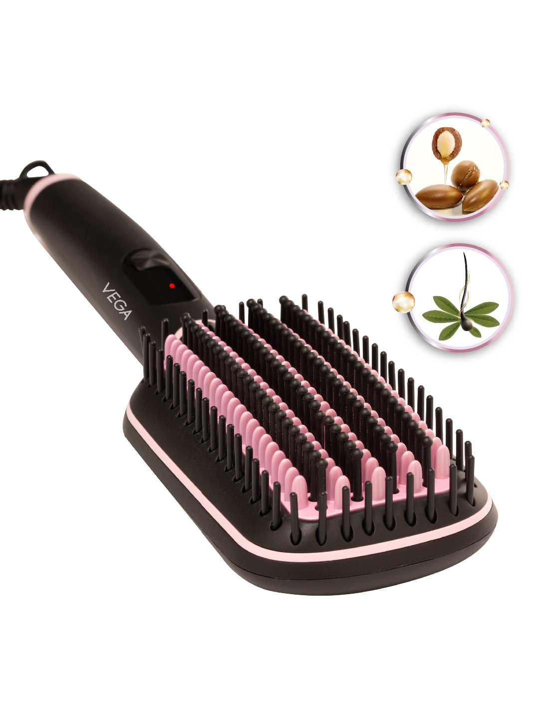 

VEGA VHSB-07 LitStyle L2 Hair Straightener Brush-Keratin Argan Oil Ceramic Coated Bristles, Pink