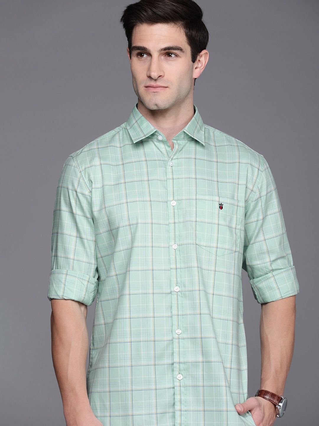 

Louis Philippe Sport Men Slim Fit Checked Pure Cotton Casual Shirt, Sea green