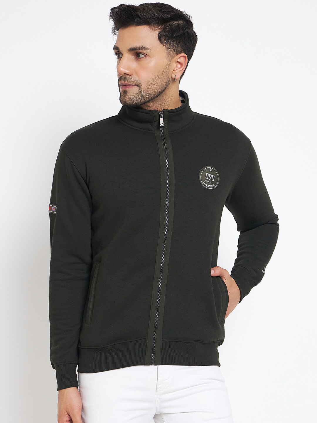 

Duke Mock Collar Fleece Front Open Sweatshirt, Black