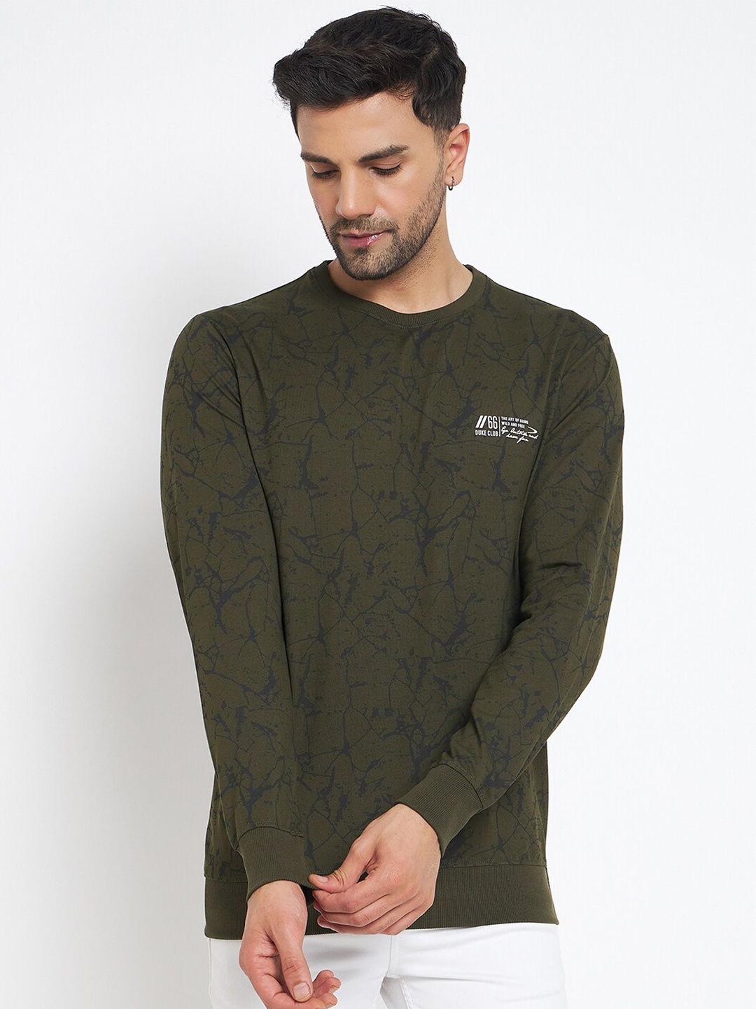 

Duke Abstract Printed Fleece Pullover, Olive