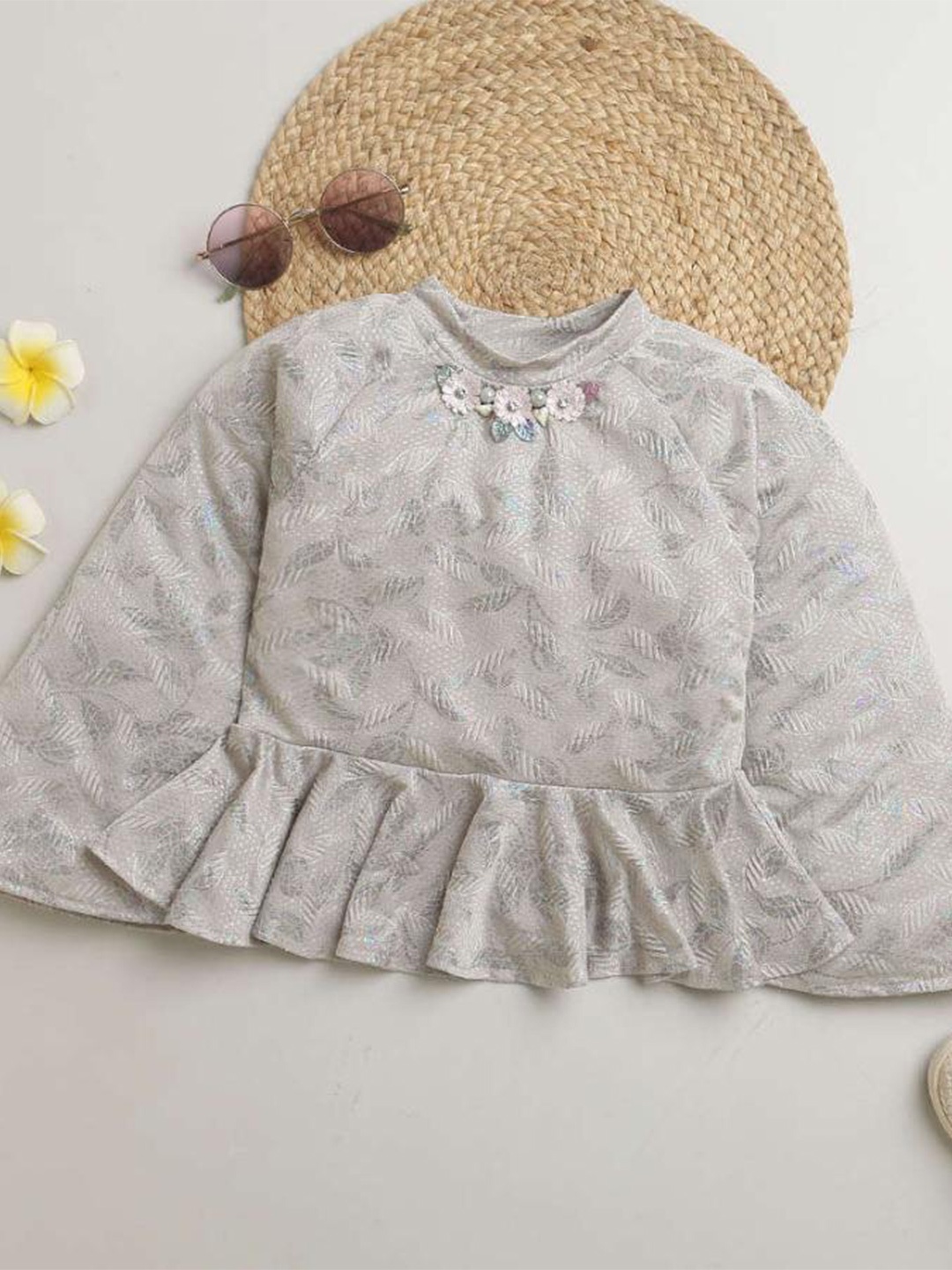 

Tiny Girl Girls Floral Printed Peplum Top, Grey