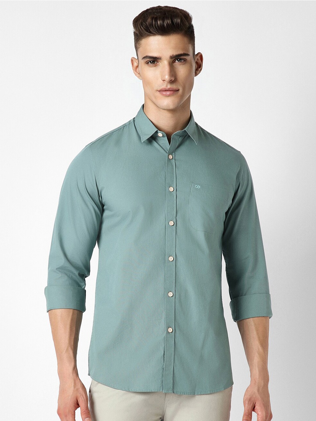 

Peter England Casuals Slim Fit Spread Collar Pure Cotton Casual Shirt, Blue