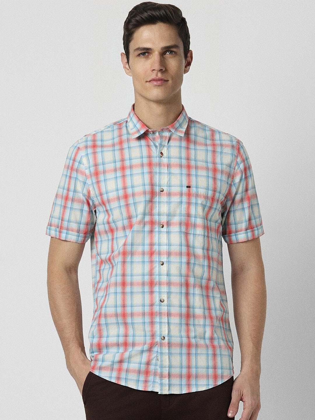 

Peter England Casuals Slim Fit Tartan Checked Spread Collar Shirt, White