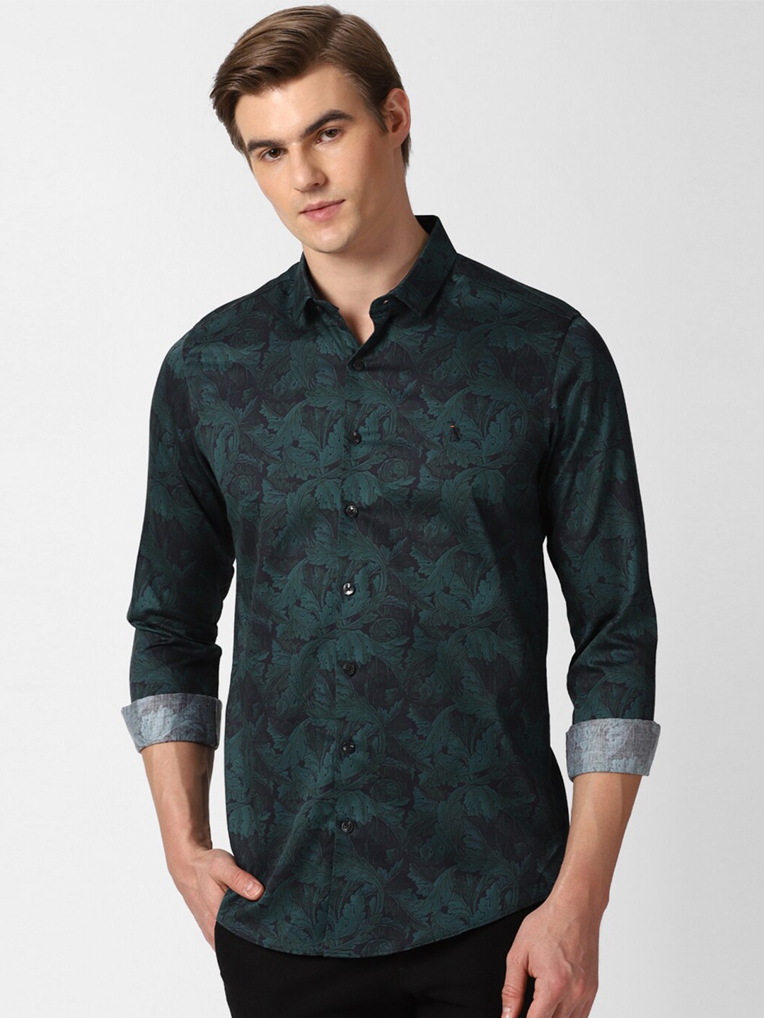 

SIMON CARTER LONDON Floral Printed Slim Fit Cotton Shirt, Green
