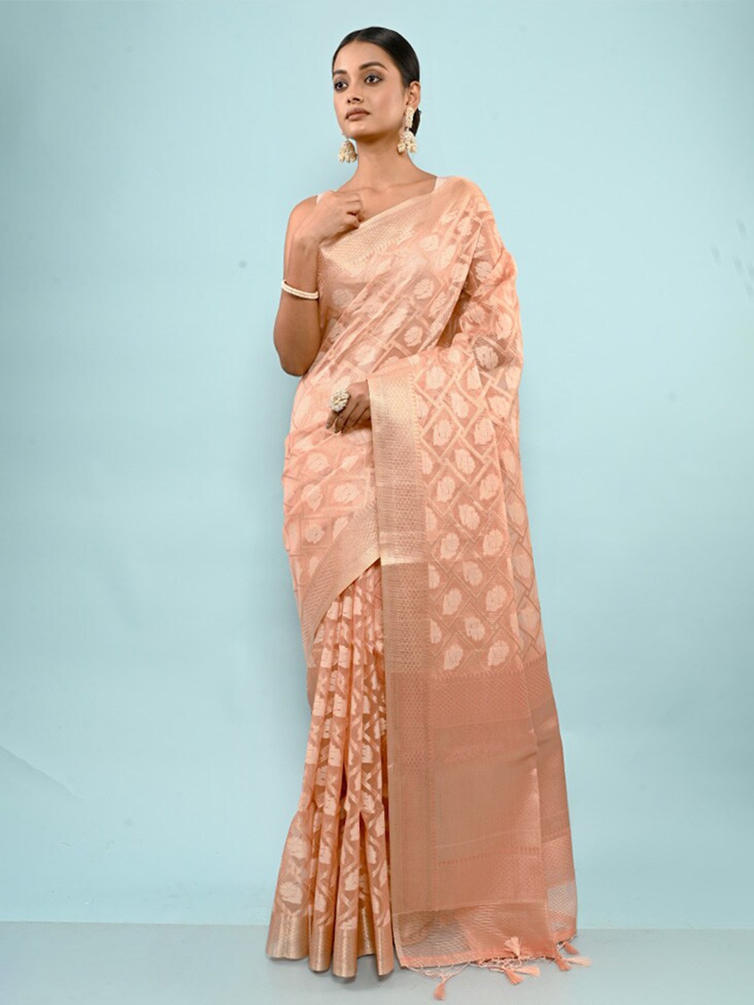 

AllSilks Ethnic Motifs Woven Design Zari Saree, Peach