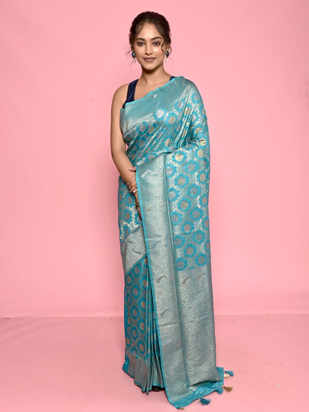 

AllSilks Ethnic Motifs Woven Design Zari Saree, Blue